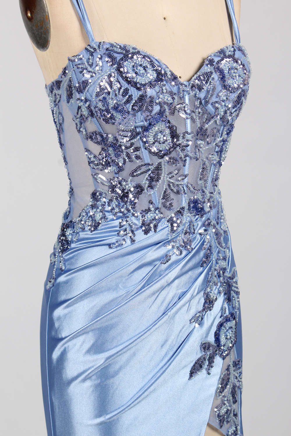 Wholesale Elegance Satin Lace Slit Prom Dress 33038