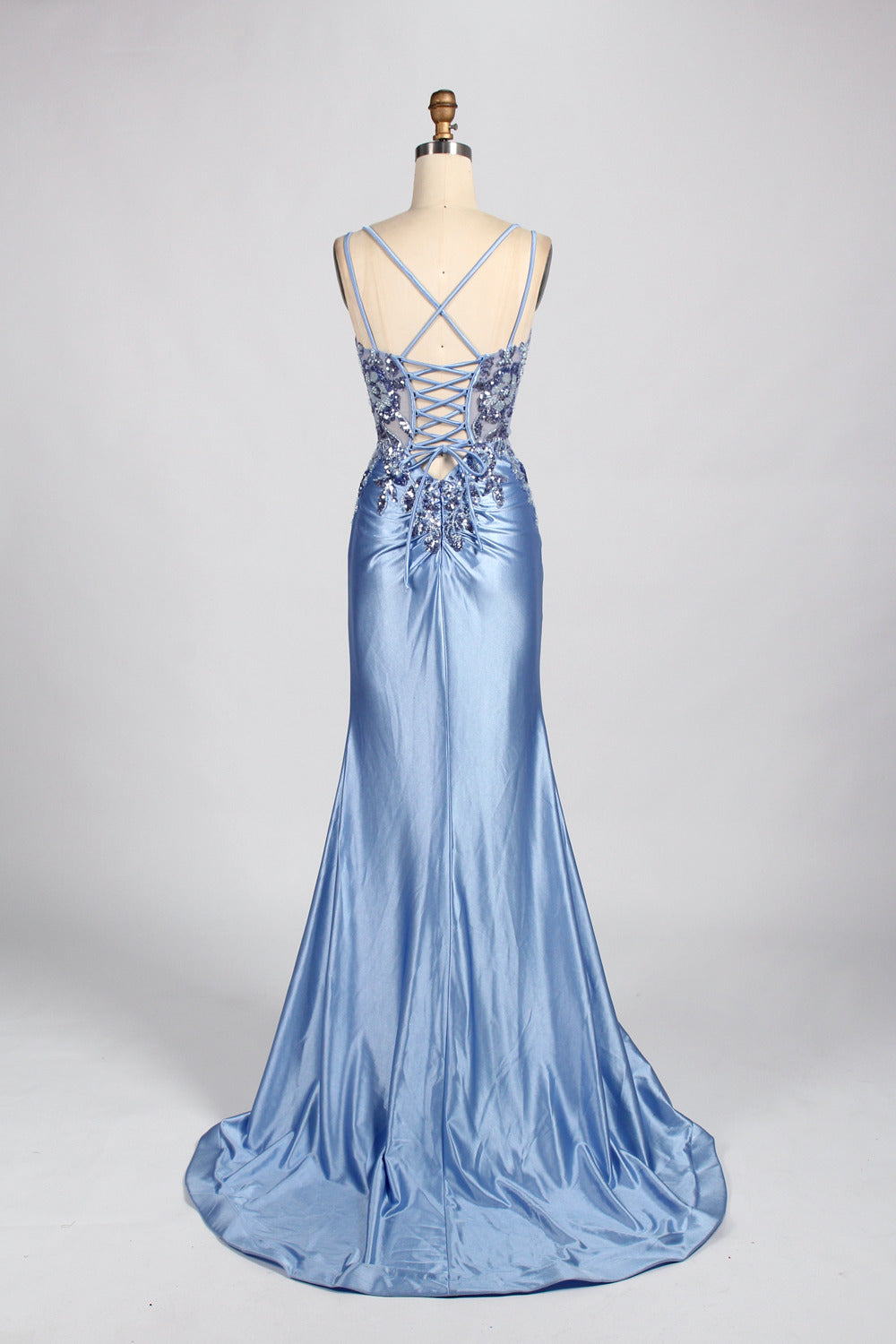 Wholesale Elegance Satin Lace Slit Prom Dress 33038