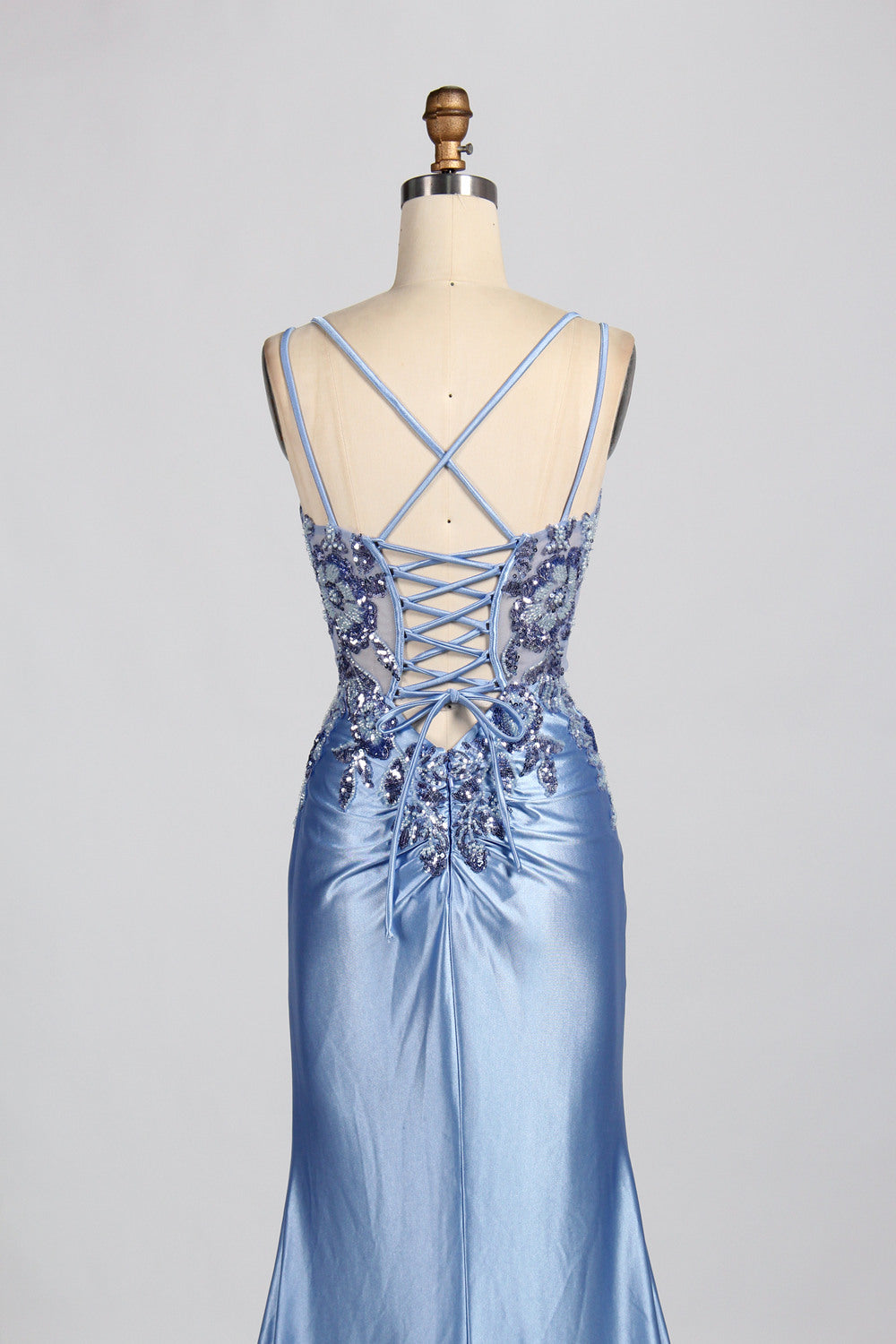 Wholesale Elegance Satin Lace Slit Prom Dress 33038