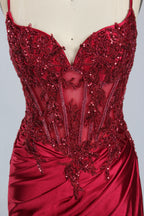 Wholesale Burgundy Sequin Spaghetti-Strap Evening Gown 33170b