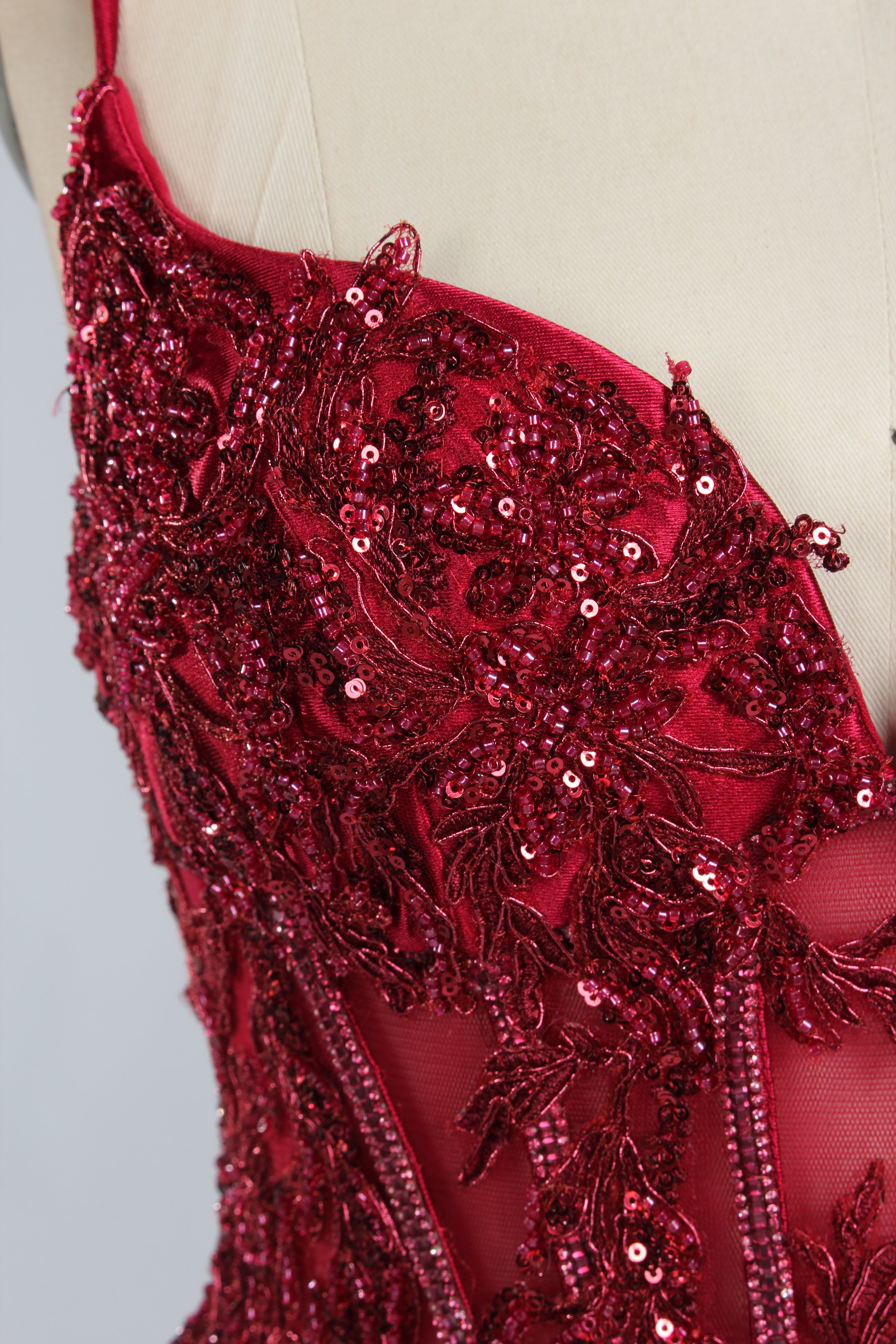 Wholesale Burgundy Sequin Spaghetti-Strap Evening Gown 33170b