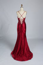 Wholesale Burgundy Sequin Spaghetti-Strap Evening Gown 33170b