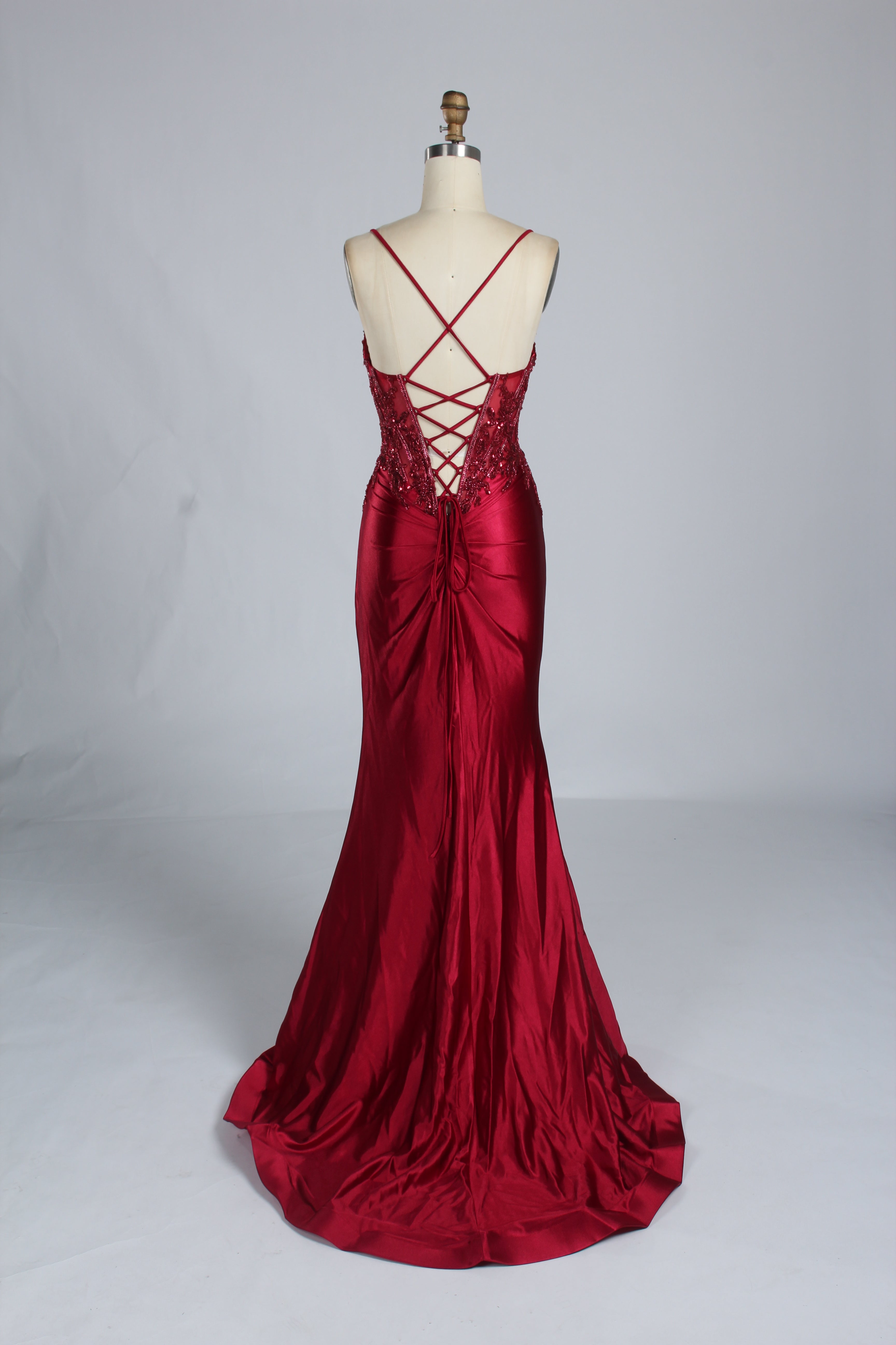Wholesale Burgundy Sequin Spaghetti-Strap Evening Gown 33170b