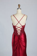 Wholesale Burgundy Sequin Spaghetti-Strap Evening Gown 33170b
