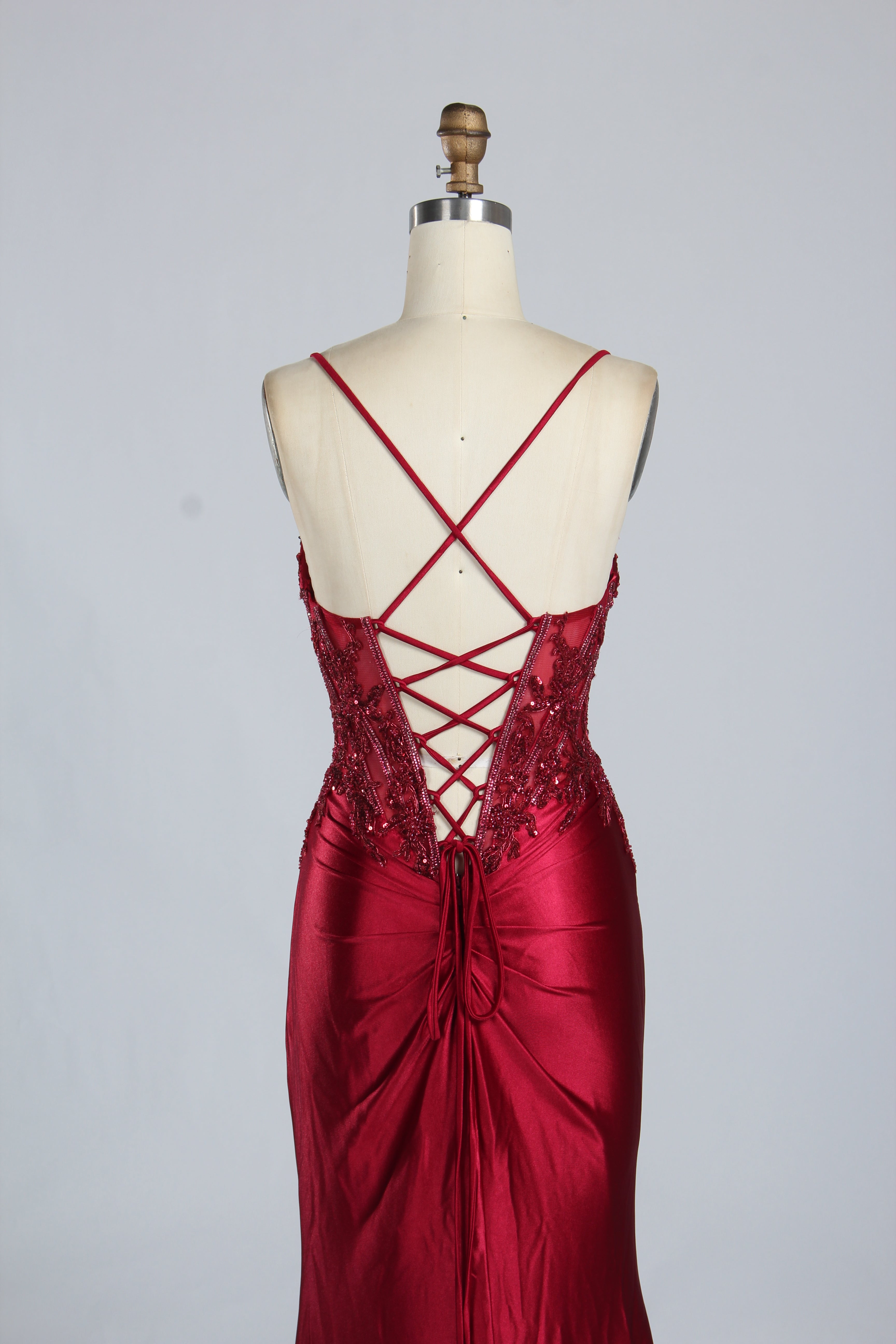 Wholesale Burgundy Sequin Spaghetti-Strap Evening Gown 33170b