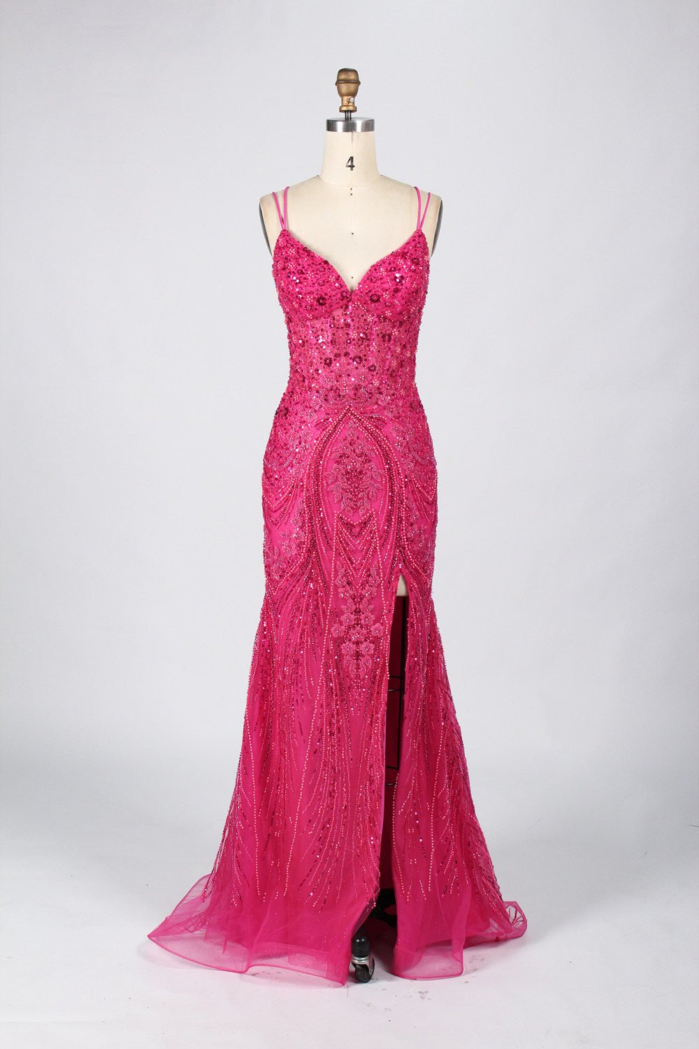 Elegant Sequin & Beaded V-Neck Prom Dress—Wholesale 33043