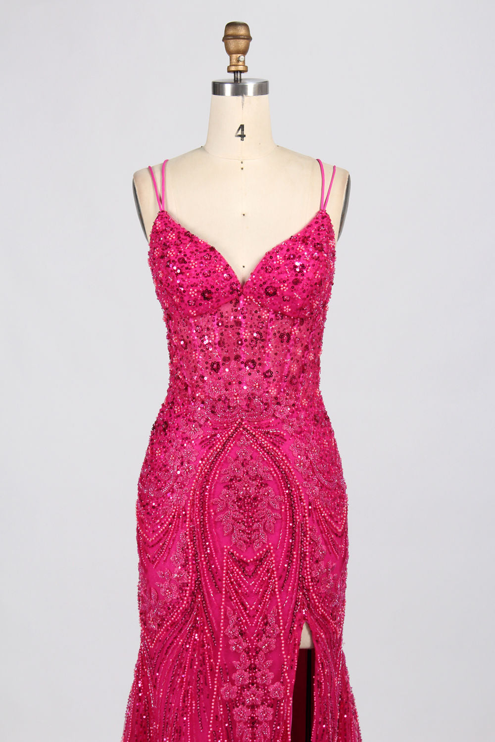 Elegant Sequin & Beaded V-Neck Prom Dress—Wholesale 33043
