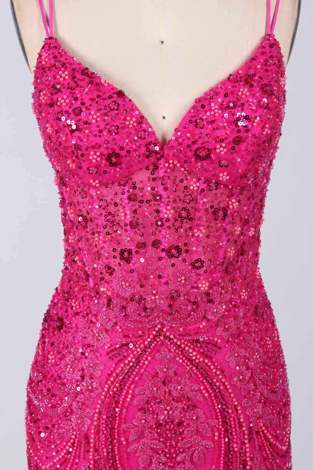 Elegant Sequin & Beaded V-Neck Prom Dress—Wholesale 33043