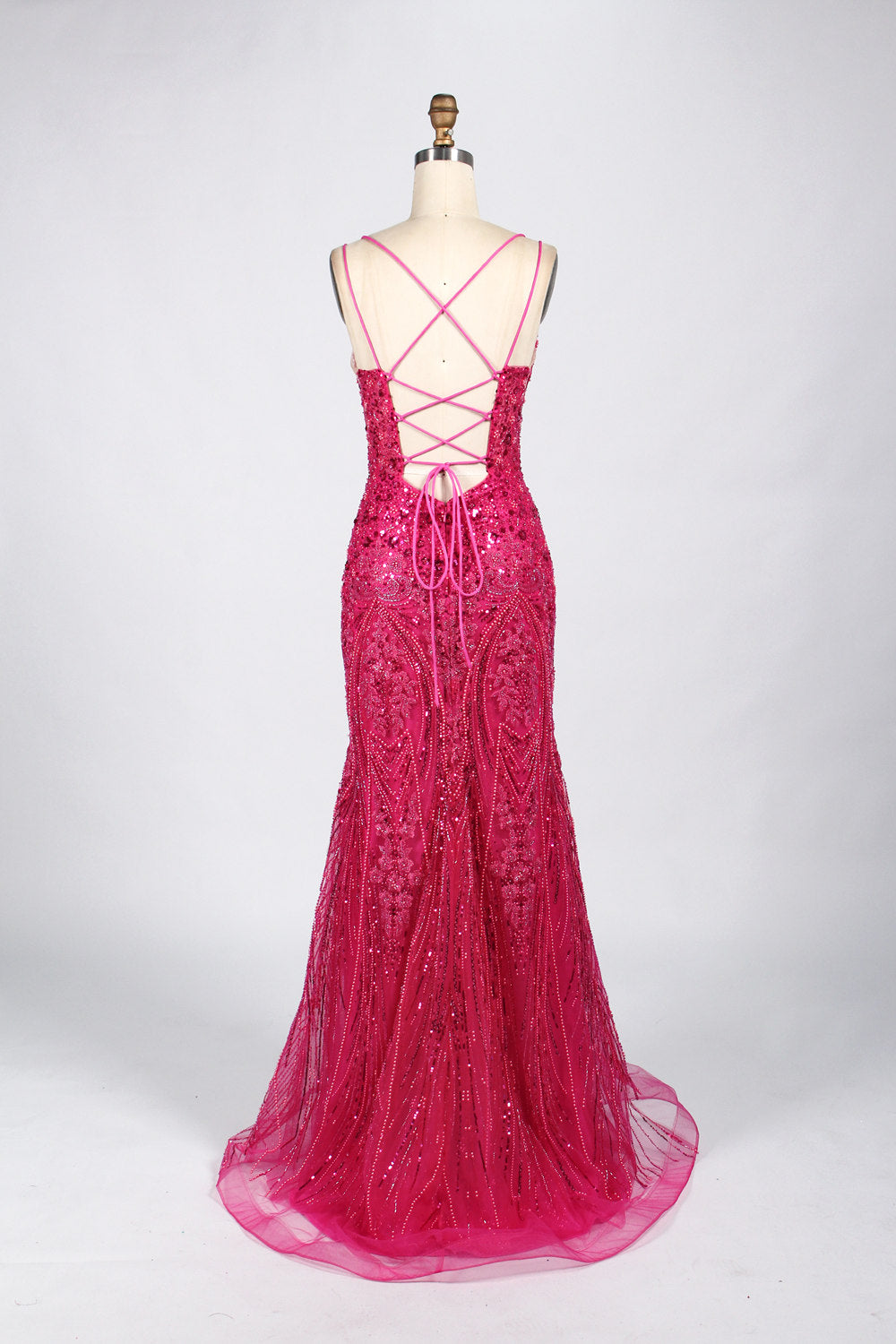 Elegant Sequin & Beaded V-Neck Prom Dress—Wholesale 33043