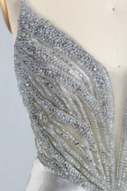 Wholesale Silver Pearl-Embellished Spaghetti-Strap Evening Gown 33298B