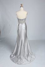 Wholesale Silver Pearl-Embellished Spaghetti-Strap Evening Gown 33298B