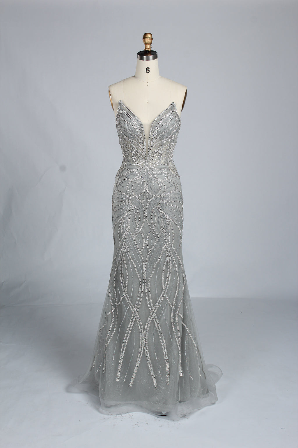 Wholesale Silver Beaded Sheer Mermaid Prom Dress 33172