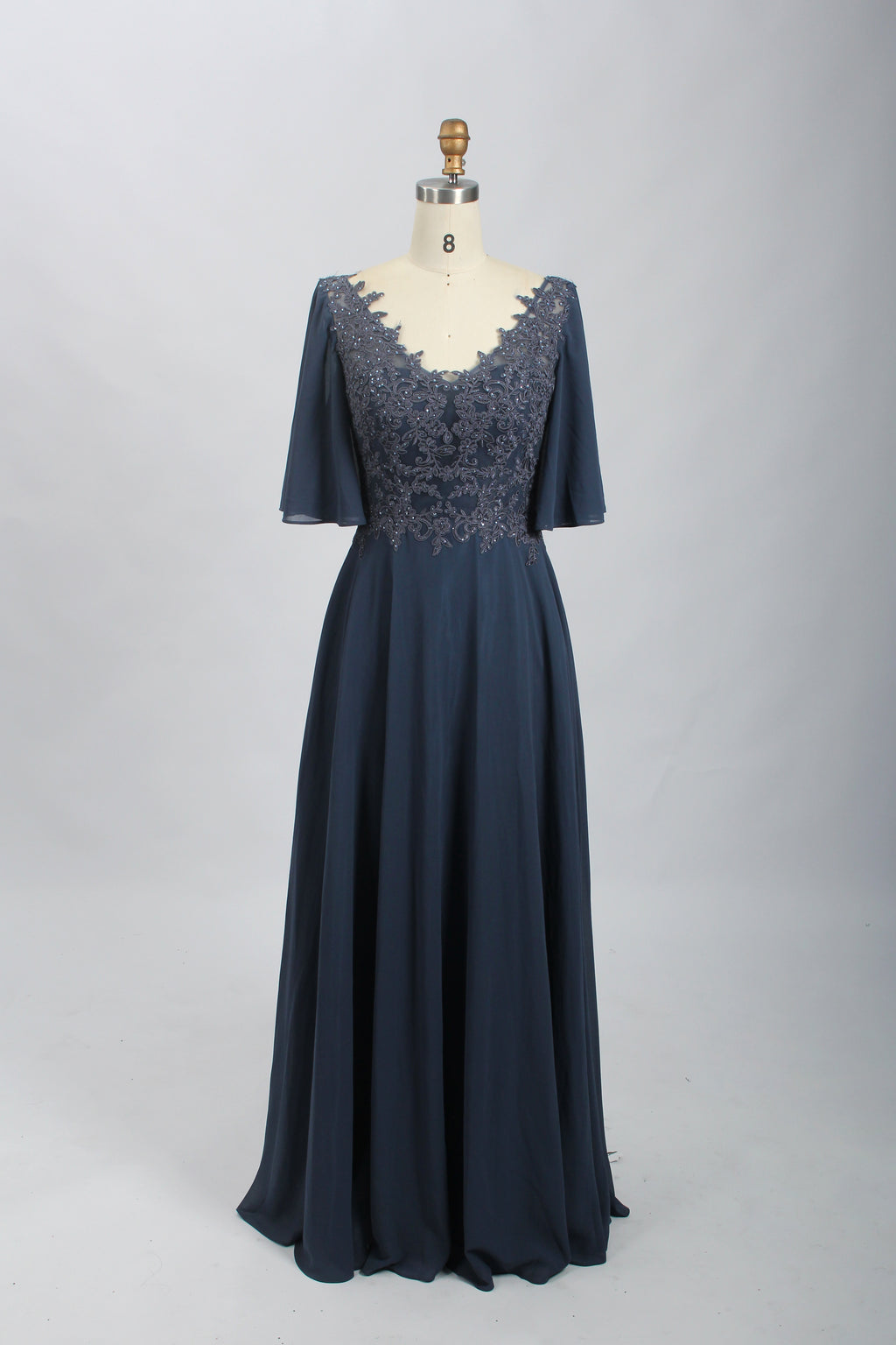 Wholesale Burgundy Lace Flutter-Sleeve Mother-of-the-Bride Gown 32698