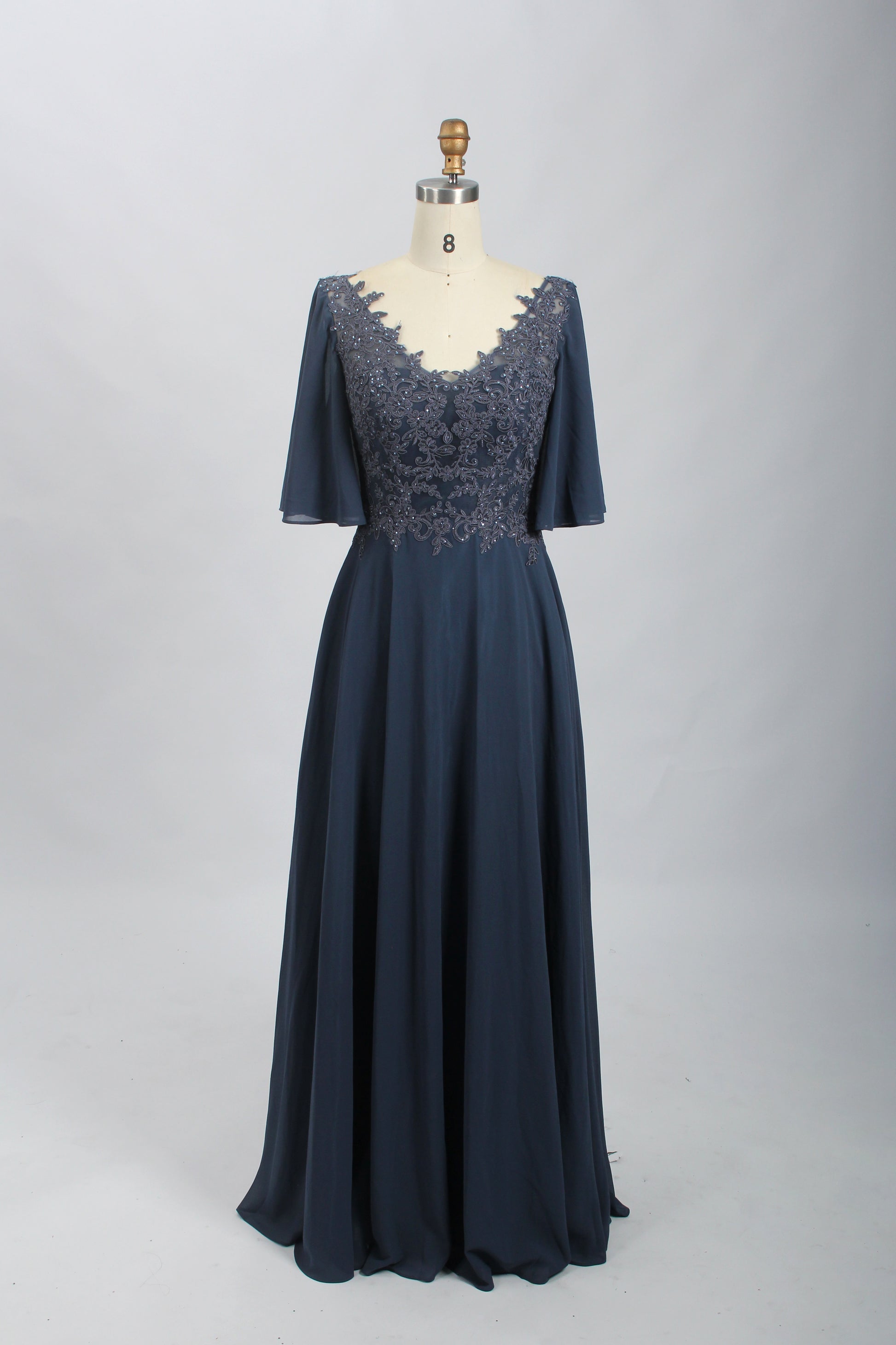 Wholesale Burgundy Lace Flutter-Sleeve Mother-of-the-Bride Gown 32698