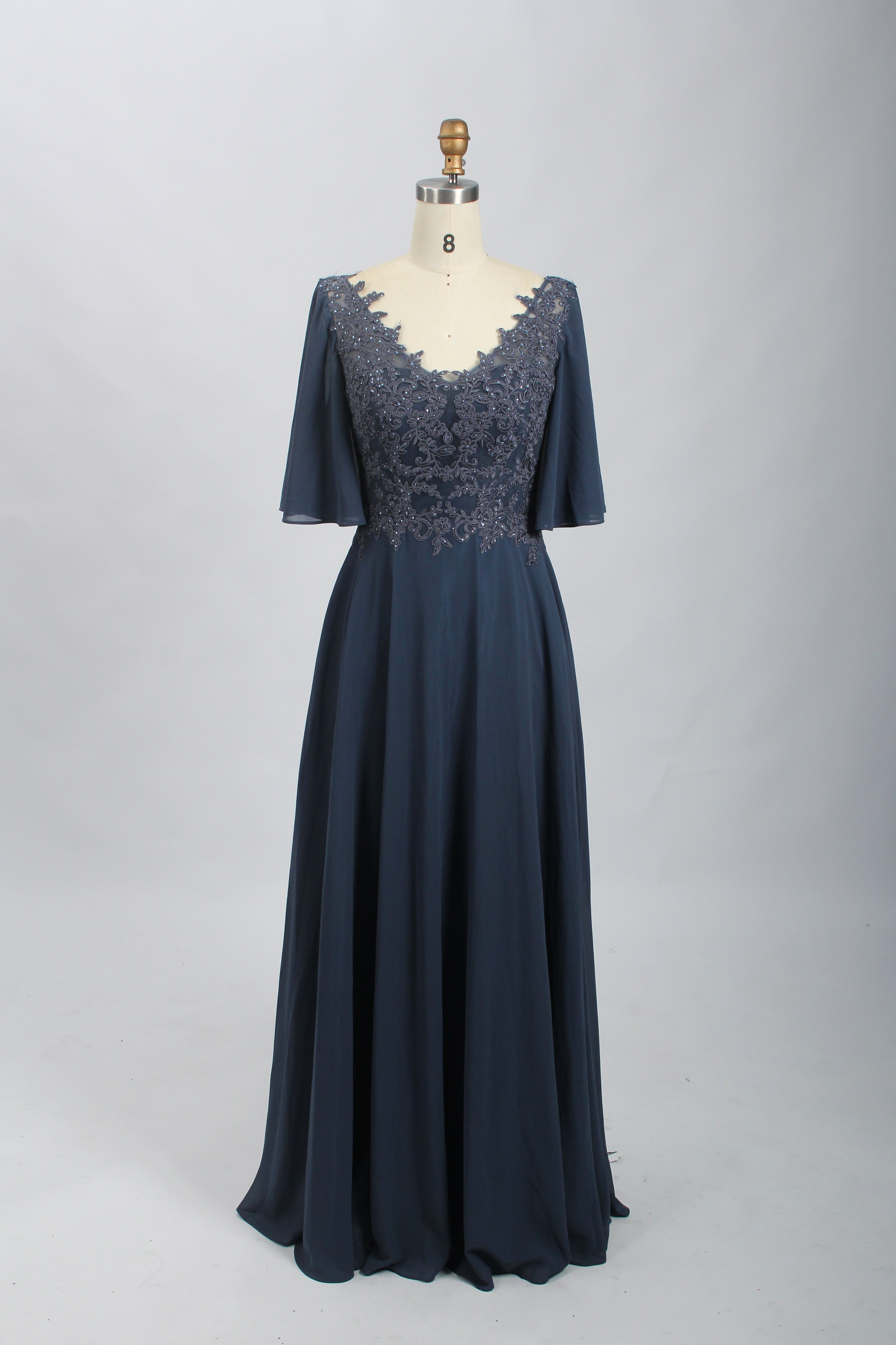 Wholesale Burgundy Lace Flutter-Sleeve Mother-of-the-Bride Gown 32698
