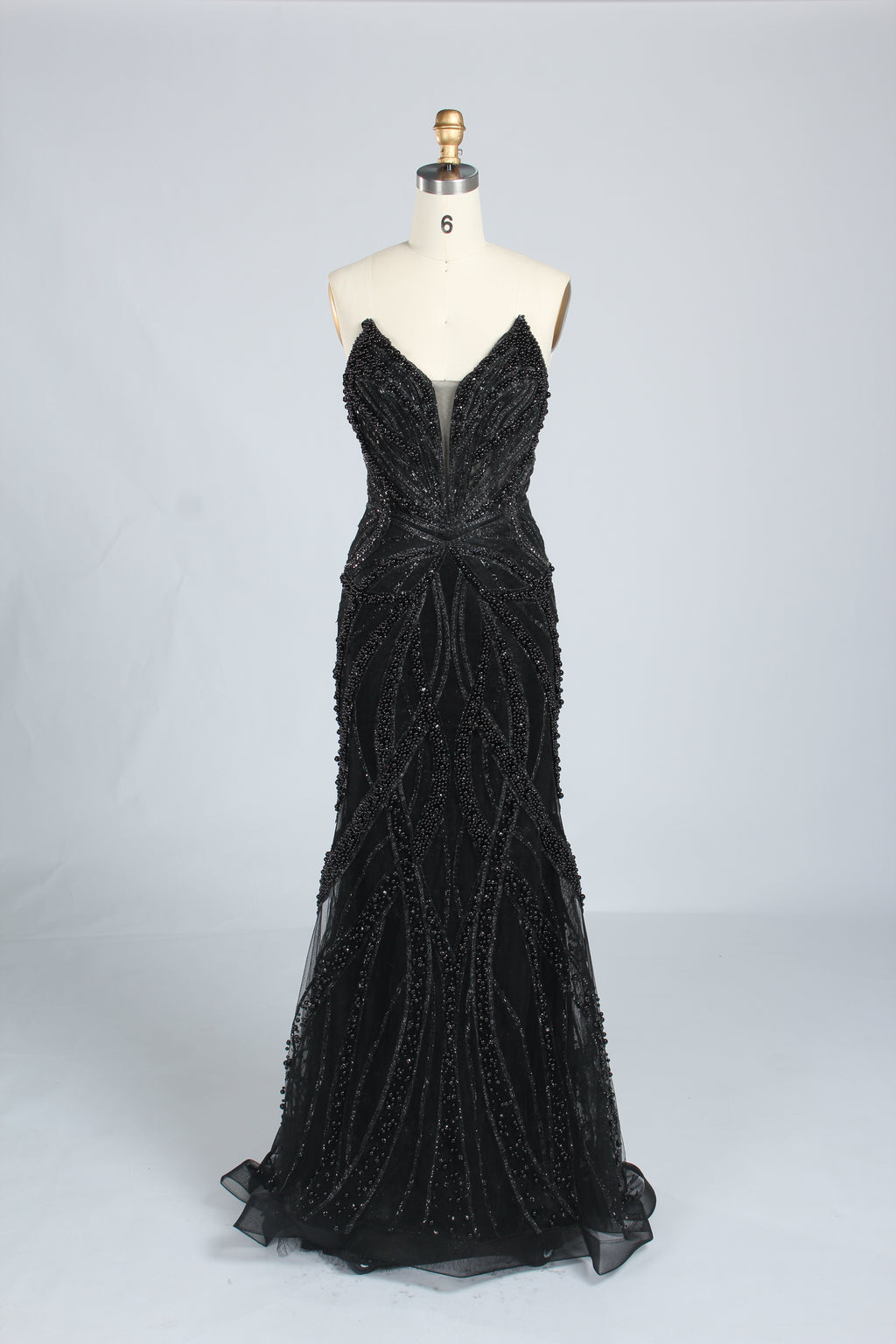 Wholesale Silver Pearl - Embellished Strapless Evening Gown 33185