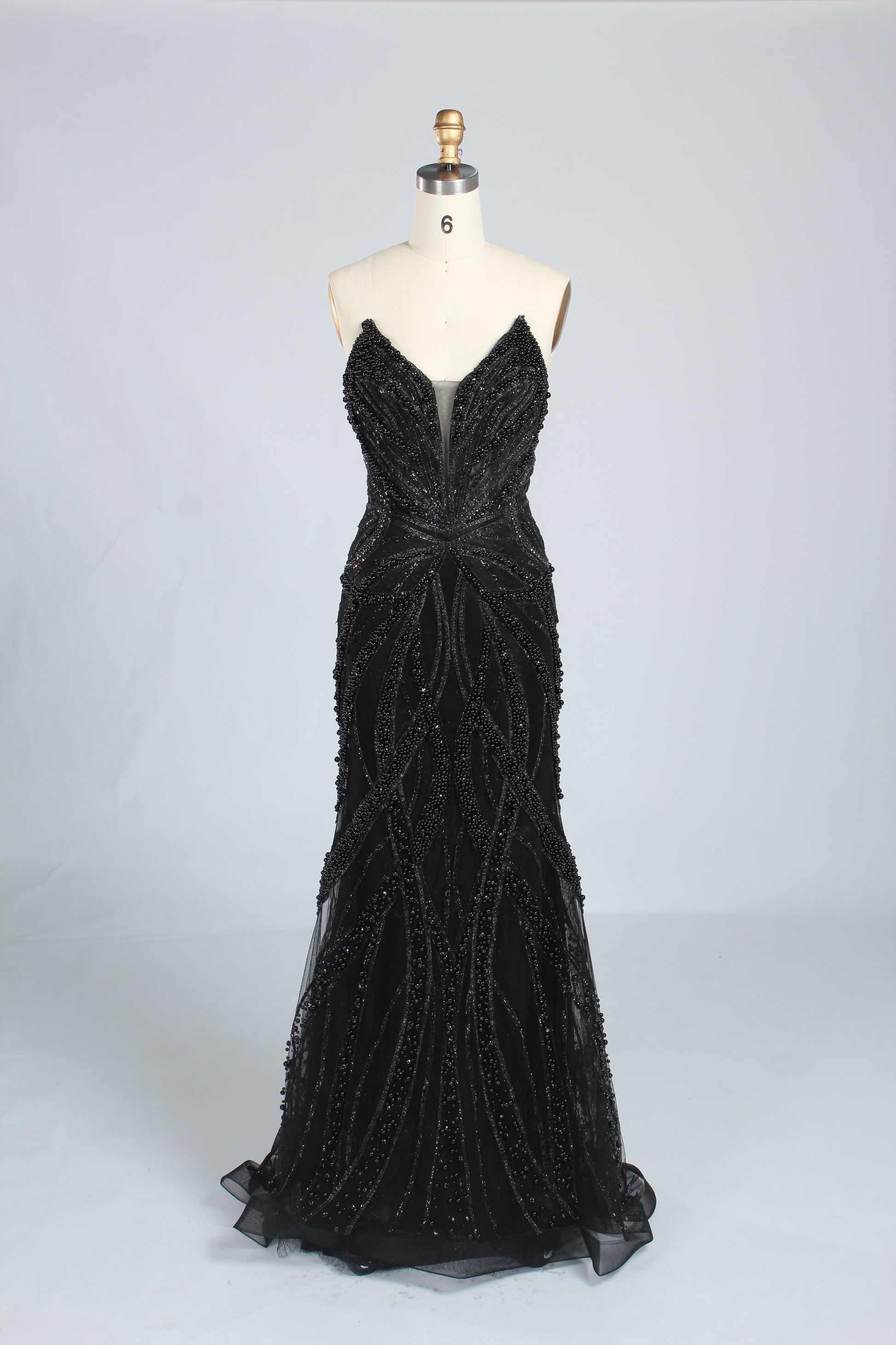Wholesale Silver Pearl - Embellished Strapless Evening Gown 33185