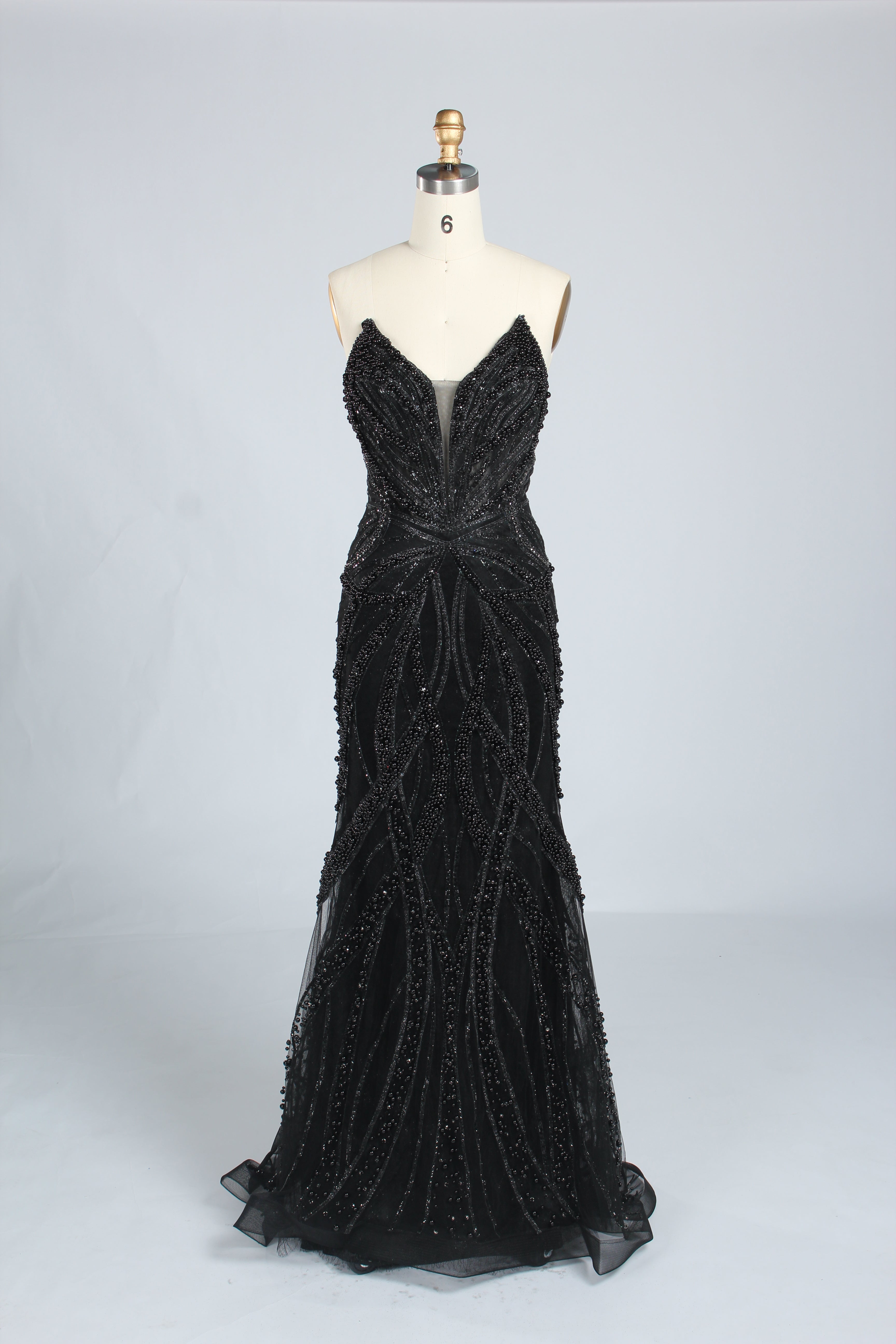 Wholesale Silver Pearl - Embellished Strapless Evening Gown 33185