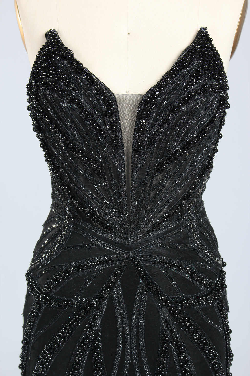 Wholesale Silver Pearl - Embellished Strapless Evening Gown 33185