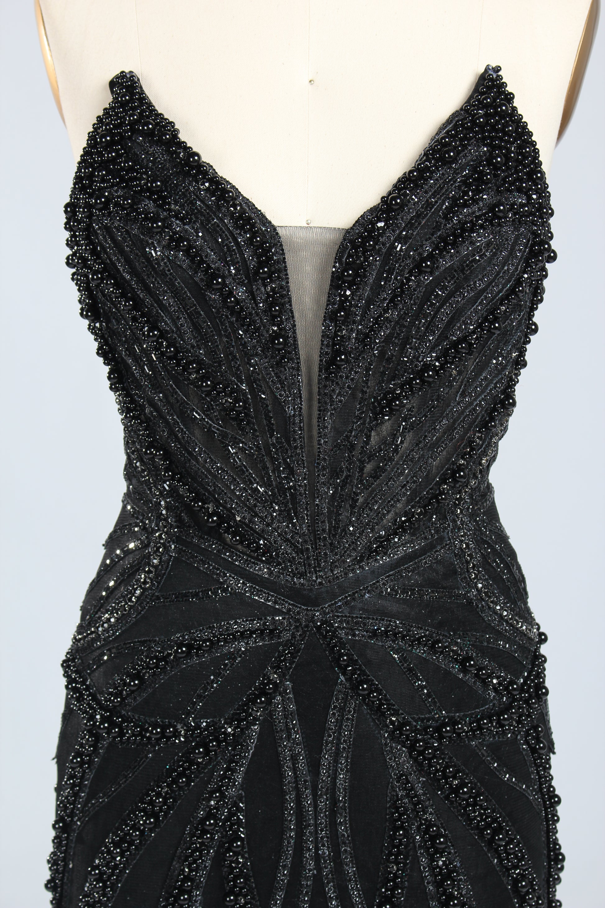 Wholesale Silver Pearl - Embellished Strapless Evening Gown 33185
