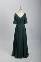 Wholesale Burgundy Lace Flutter-Sleeve Mother-of-the-Bride Gown 32698