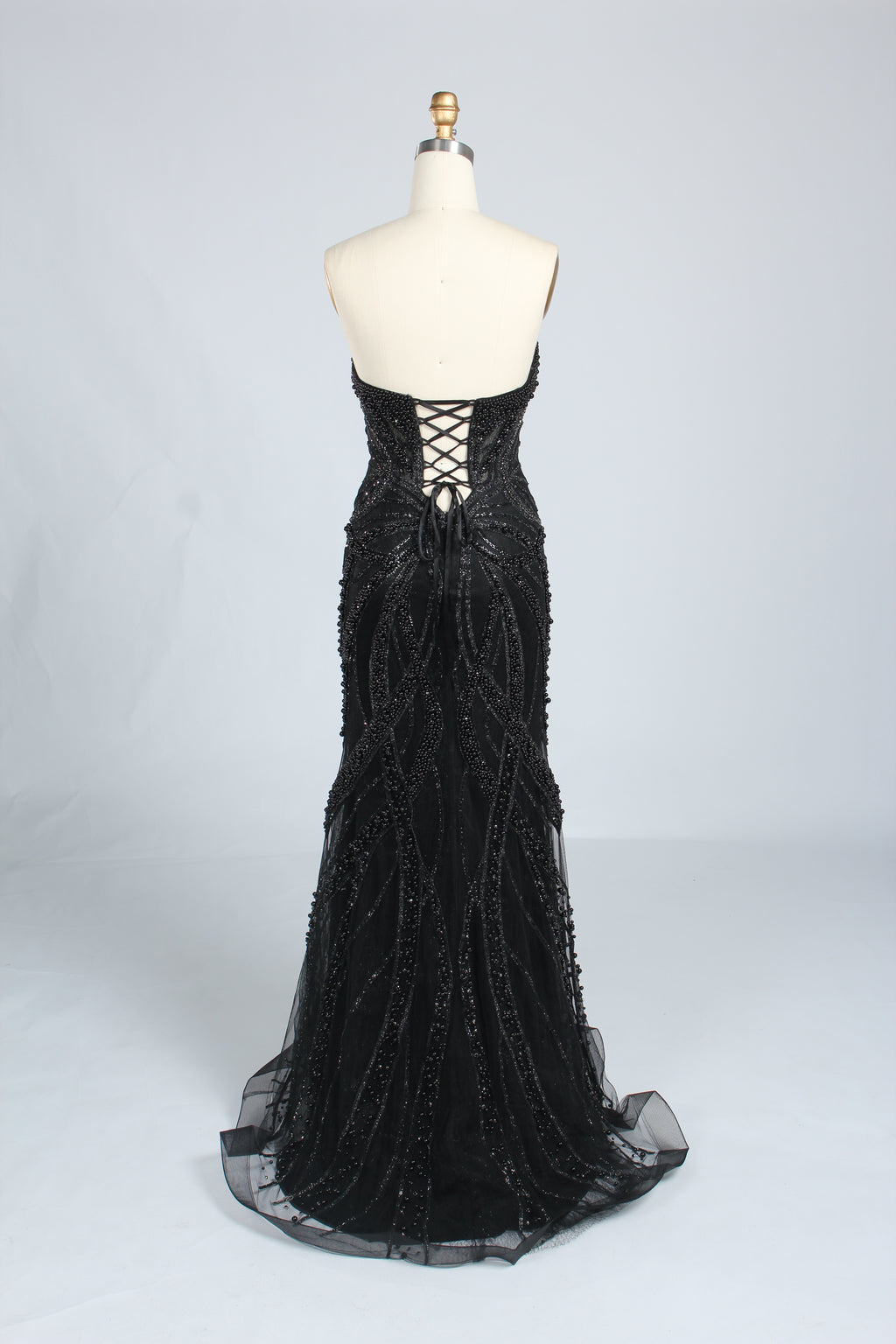 Wholesale Silver Pearl - Embellished Strapless Evening Gown 33185
