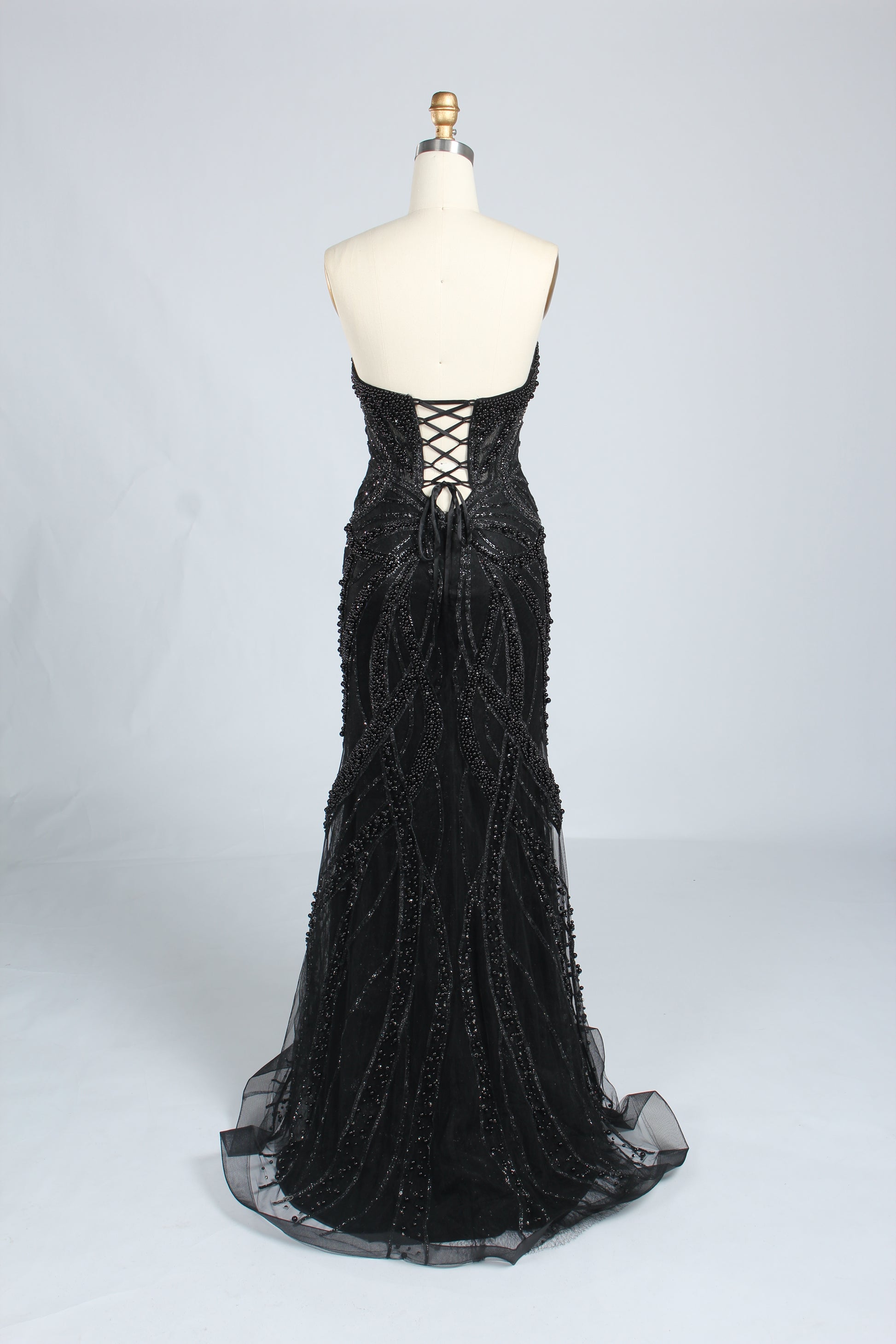 Wholesale Silver Pearl - Embellished Strapless Evening Gown 33185