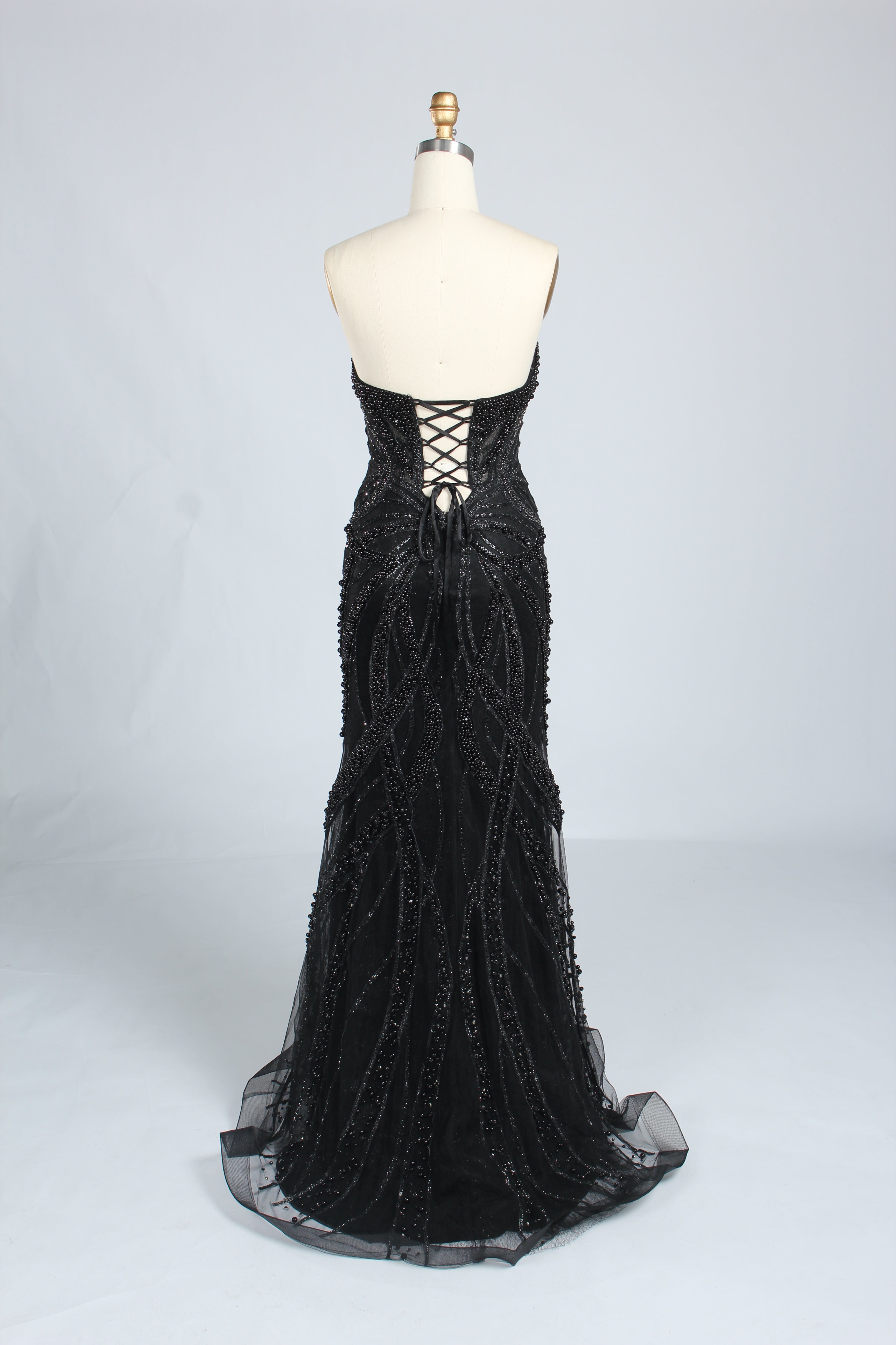Wholesale Silver Pearl - Embellished Strapless Evening Gown 33185
