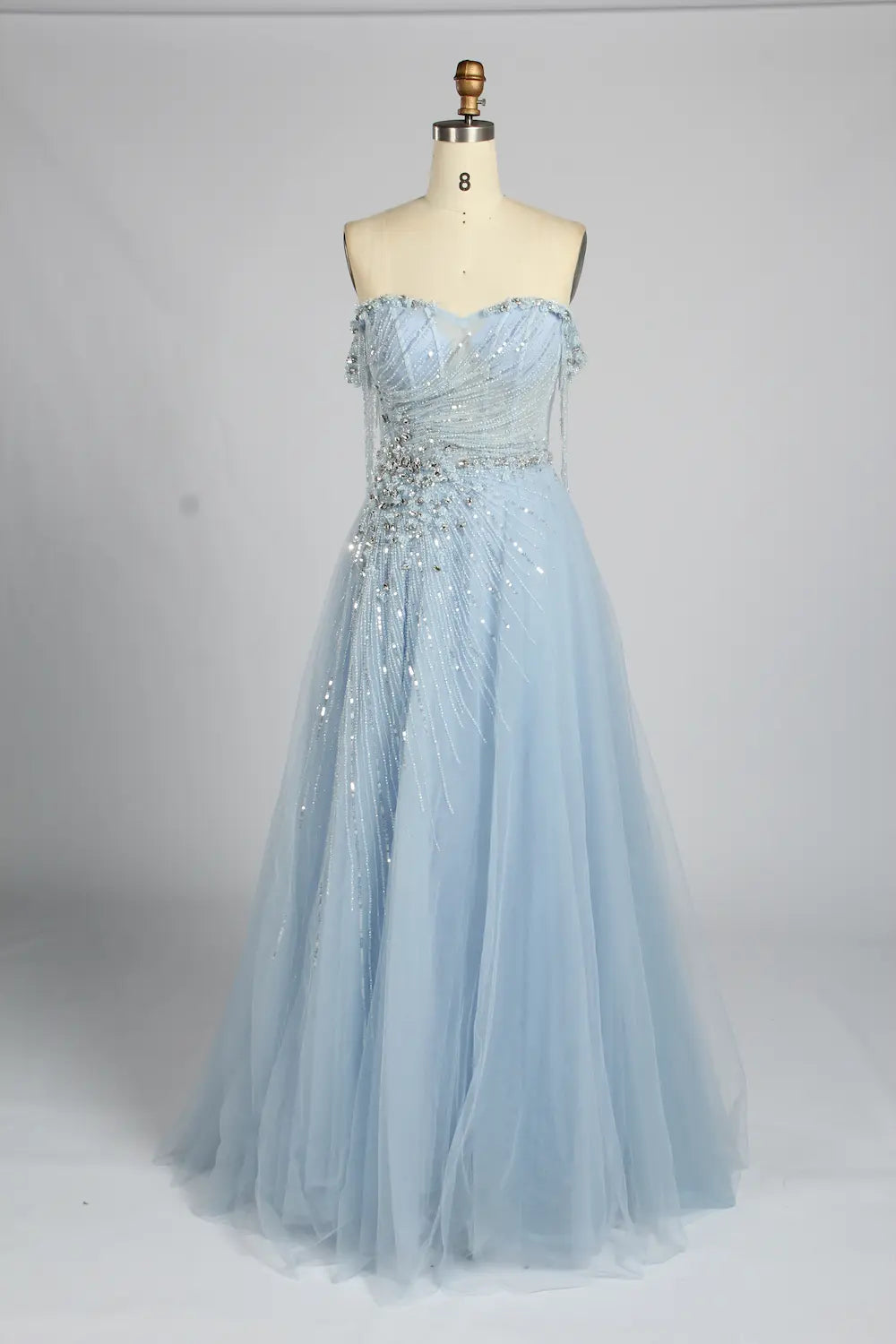 Champagne Gold Strapless Beaded Sequin Evening A-Line Dress MC169