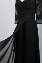 Wholesale Black Lace Half-Sleeve Mother-of-the-Bride Gown 32697