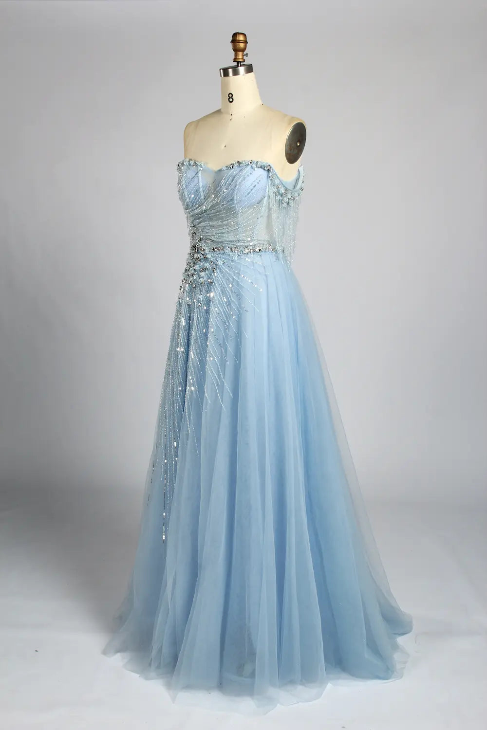 Champagne Gold Strapless Beaded Sequin Evening A-Line Dress MC169