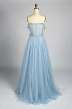 Champagne Gold Strapless Beaded Sequin Evening A-Line Dress MC169