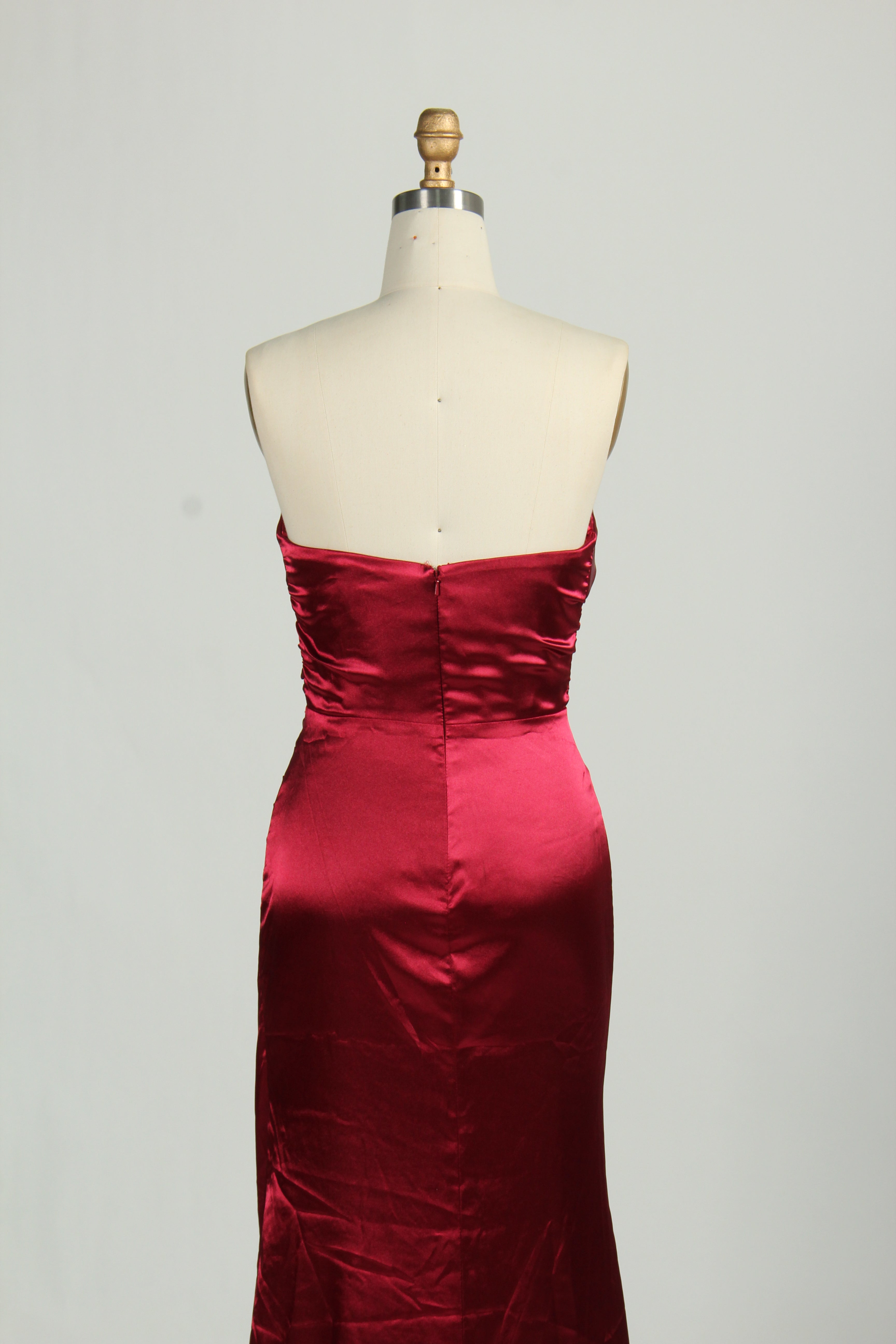 Wholesale Burgundy Satin Strapless Evening Gown 32684b