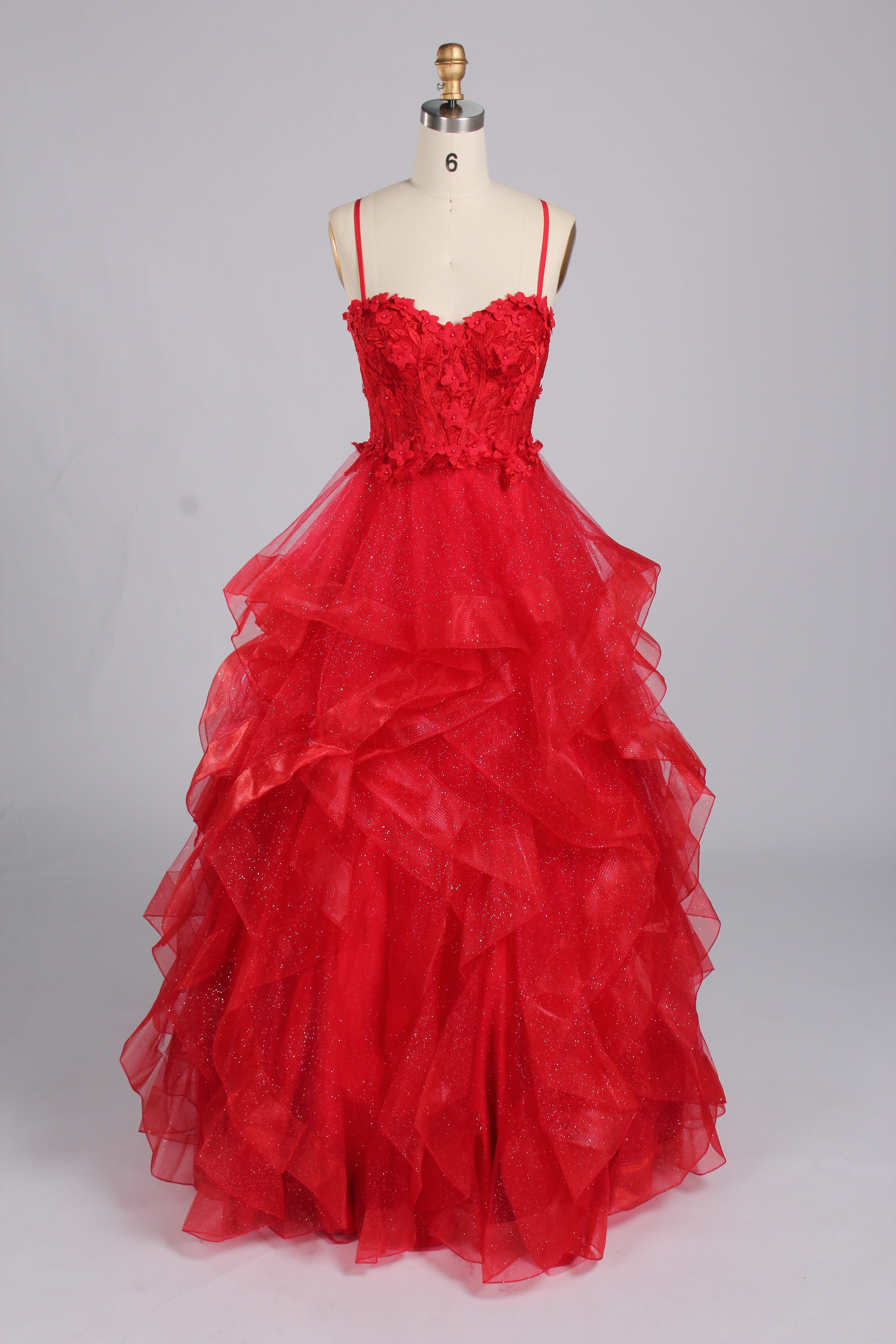 Wholesale 3D Flowers Red Tiered Ruffled Ball Gown 33140B