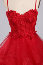 Wholesale 3D Flowers Red Tiered Ruffled Ball Gown 33140B