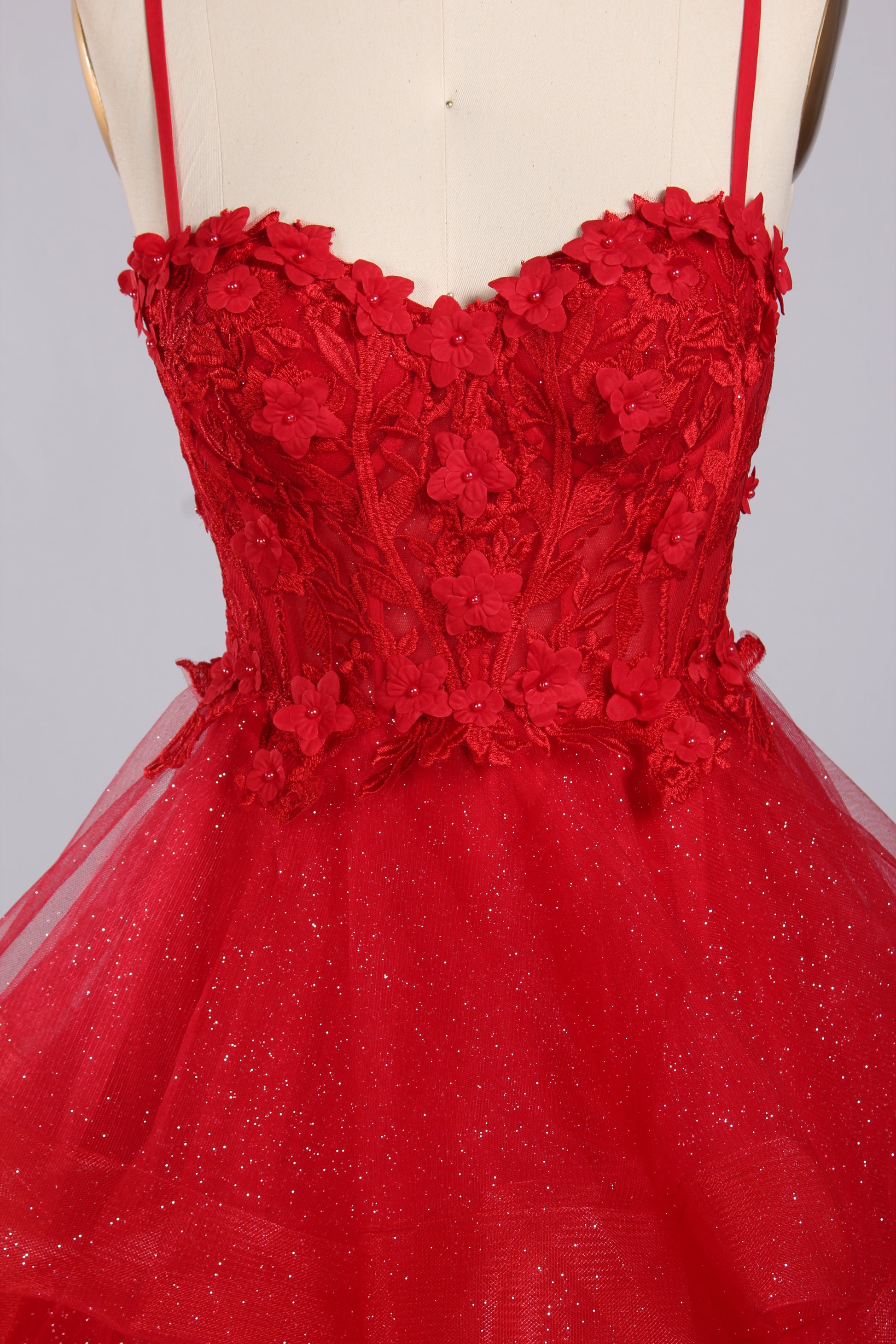 Wholesale 3D Flowers Red Tiered Ruffled Ball Gown 33140B
