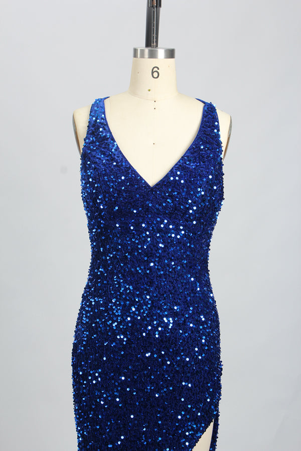 Wholesale Royal Blue Sequin Prom Dress - Criss - Cross Back Mermaid Gown 32693