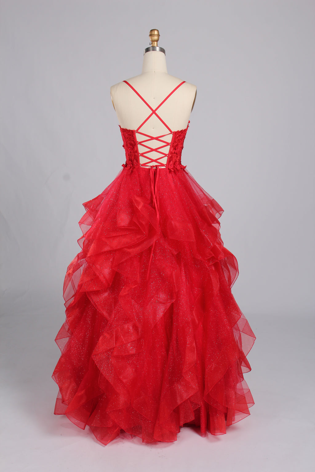 Wholesale 3D Flowers Red Tiered Ruffled Ball Gown 33140B