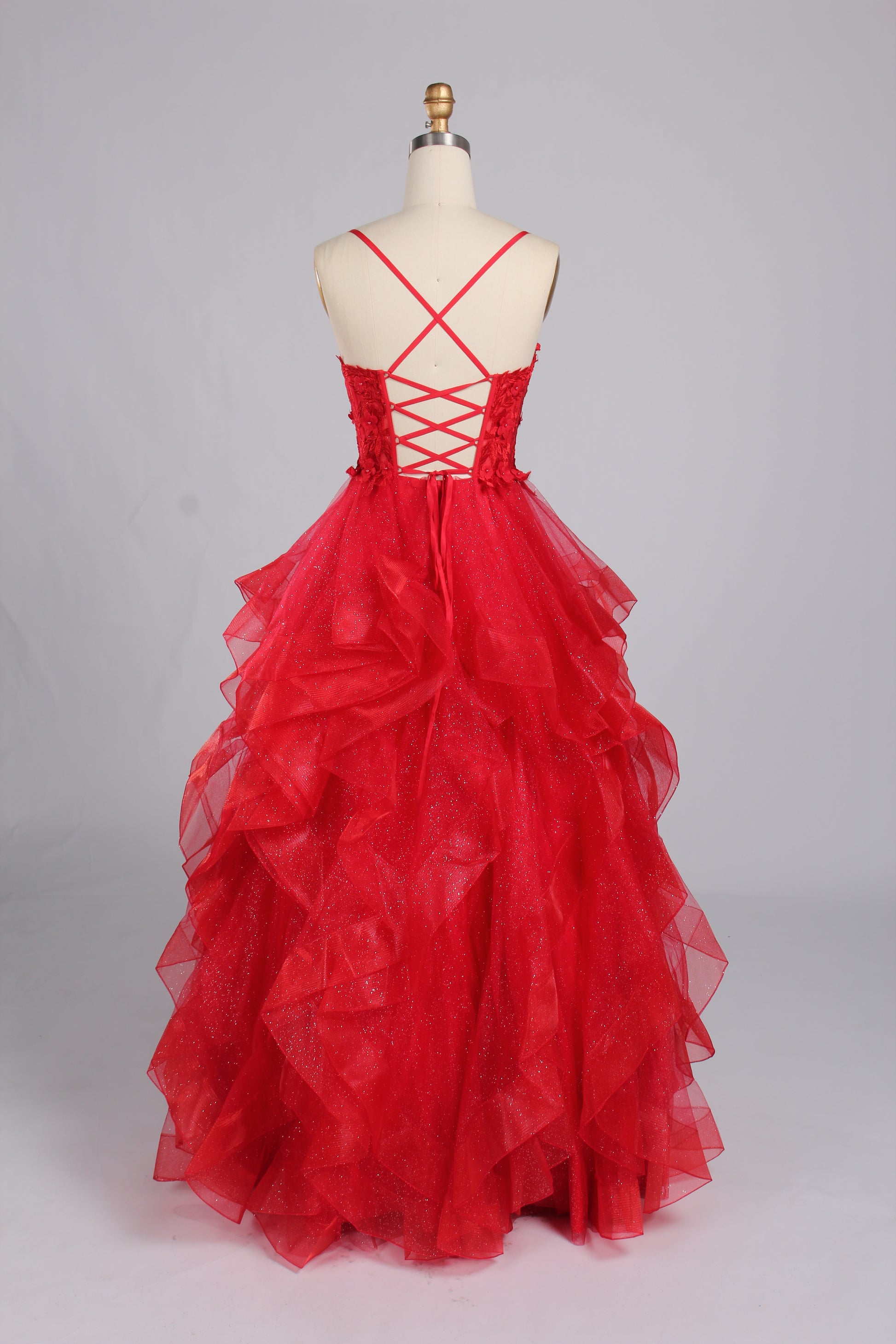 Wholesale 3D Flowers Red Tiered Ruffled Ball Gown 33140B