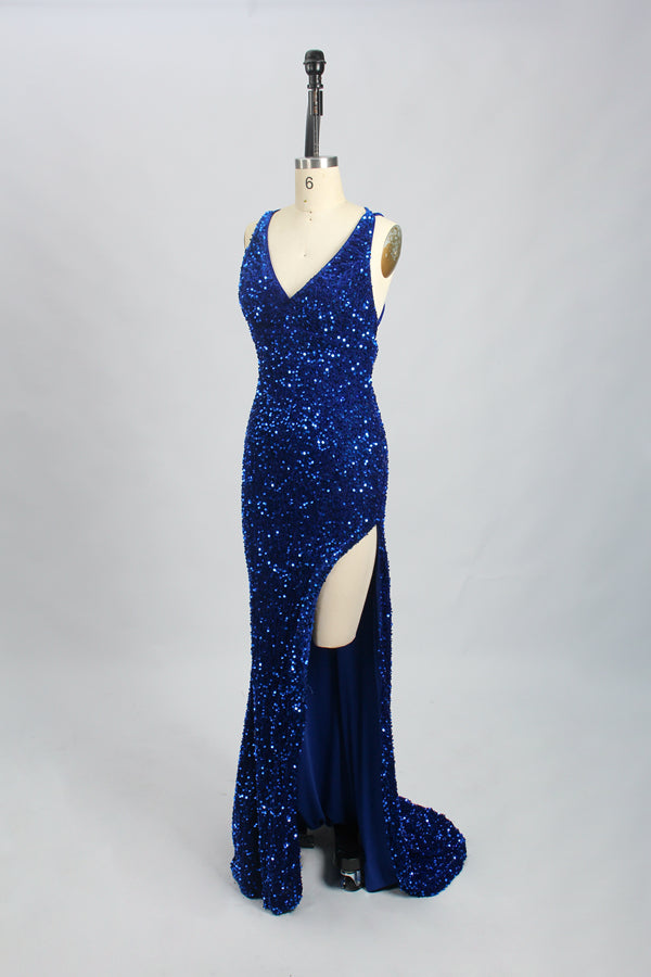 Wholesale Royal Blue Sequin Prom Dress - Criss - Cross Back Mermaid Gown 32693