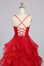 Wholesale 3D Flowers Red Tiered Ruffled Ball Gown 33140B