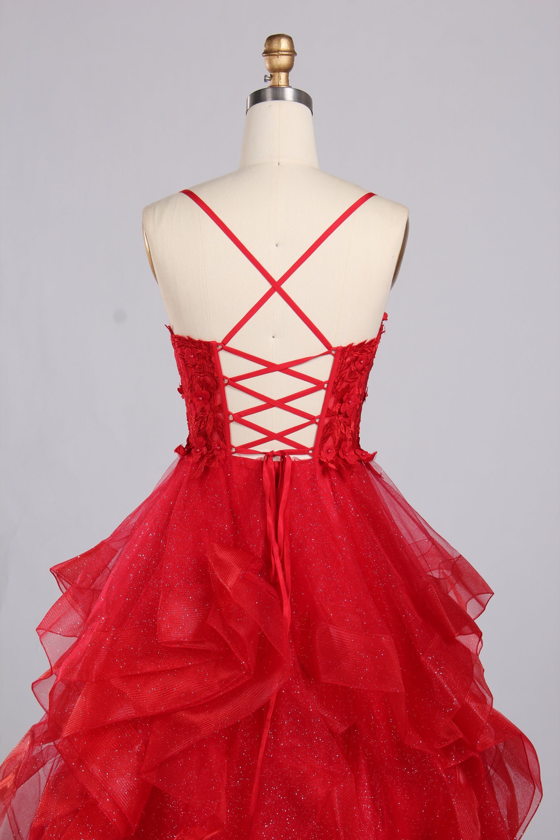 Wholesale 3D Flowers Red Tiered Ruffled Ball Gown 33140B