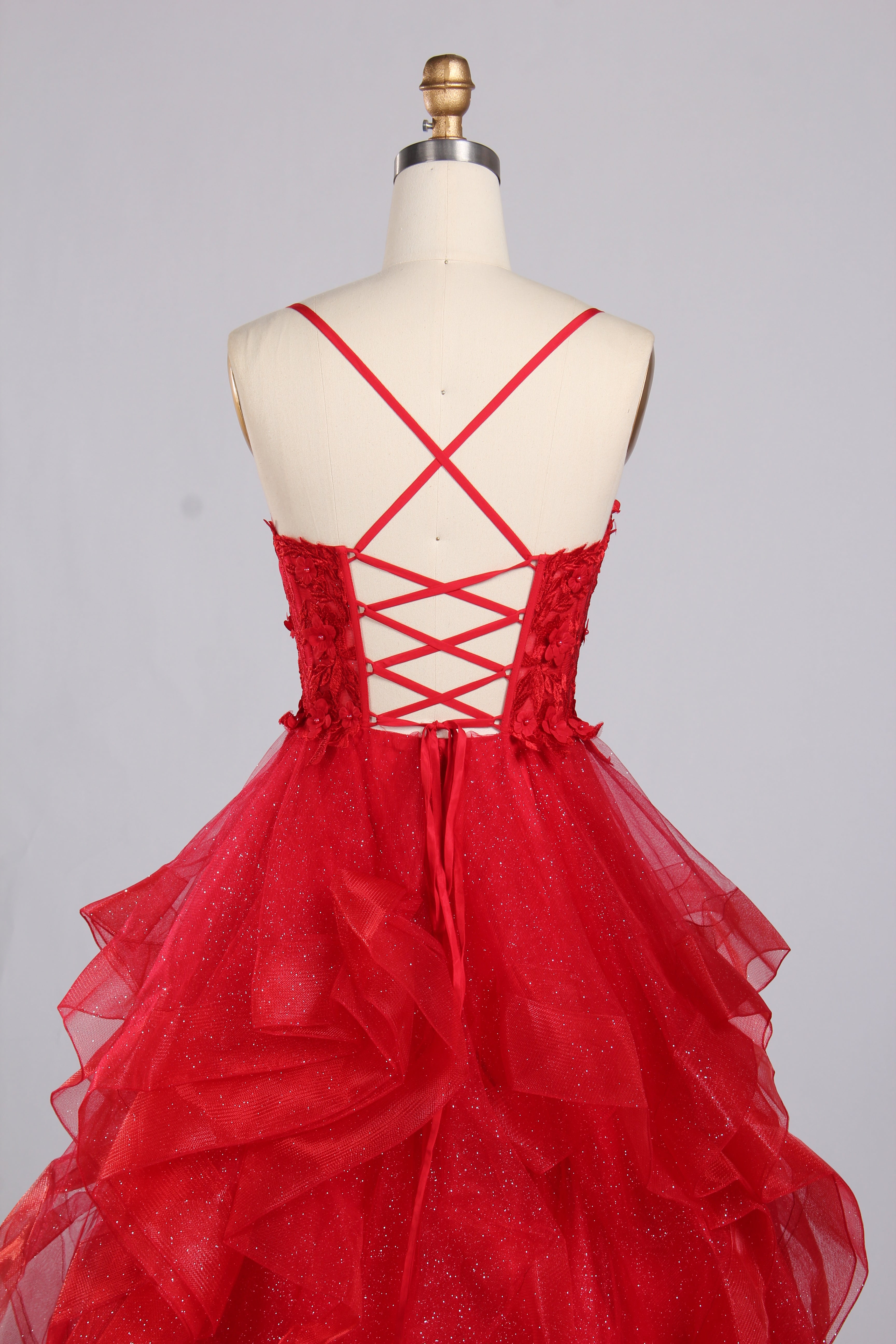 Wholesale 3D Flowers Red Tiered Ruffled Ball Gown 33140B