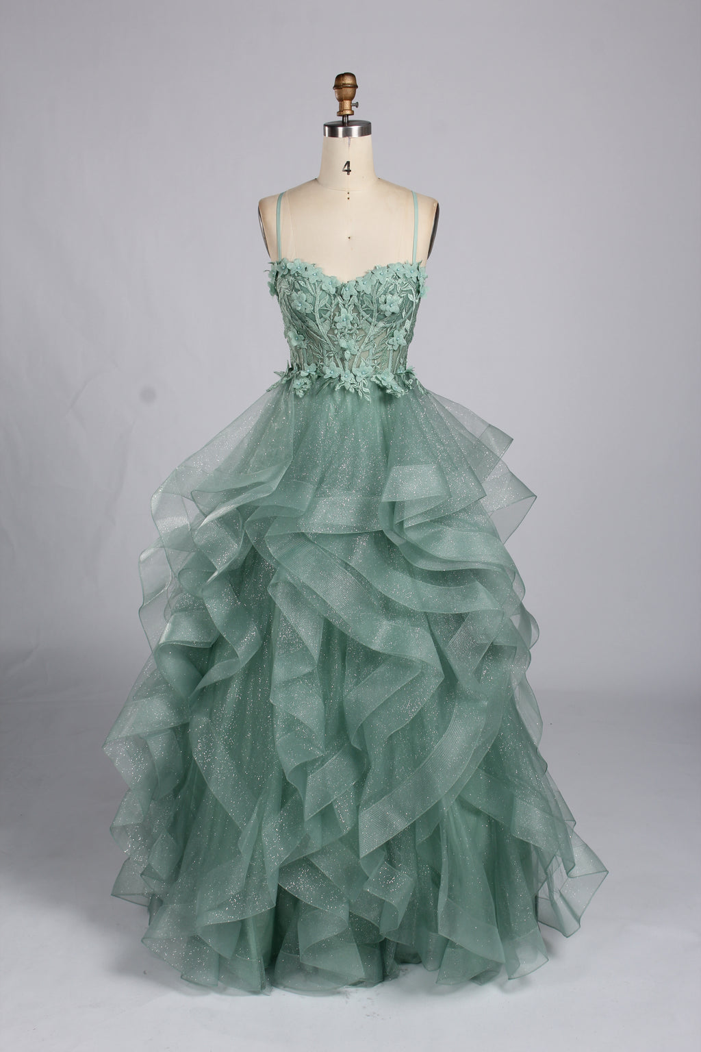Wholesale 3D Flowers Red Tiered Ruffled Ball Gown 33140B