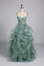 Wholesale 3D Flowers Red Tiered Ruffled Ball Gown 33140B