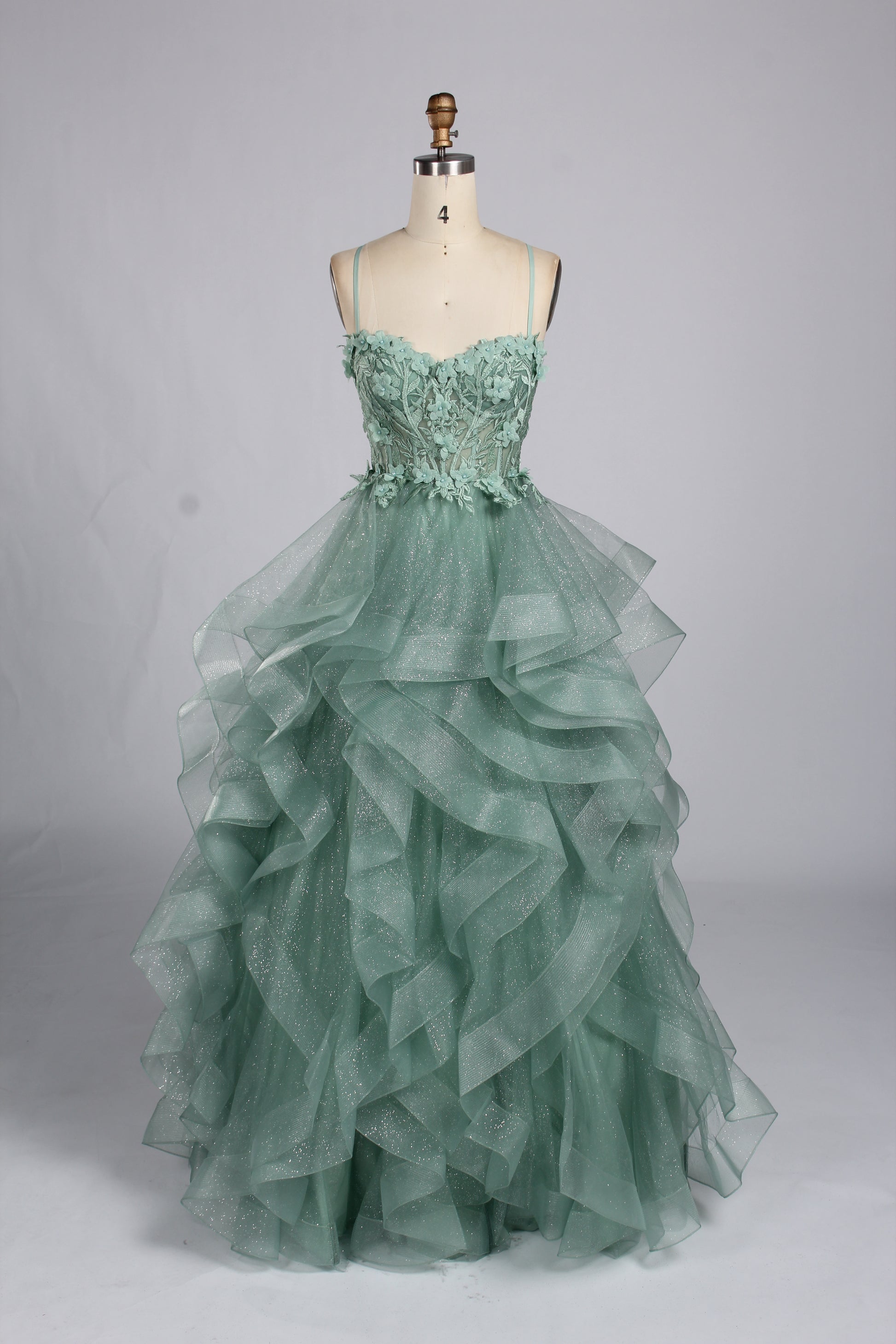 Wholesale 3D Flowers Red Tiered Ruffled Ball Gown 33140B