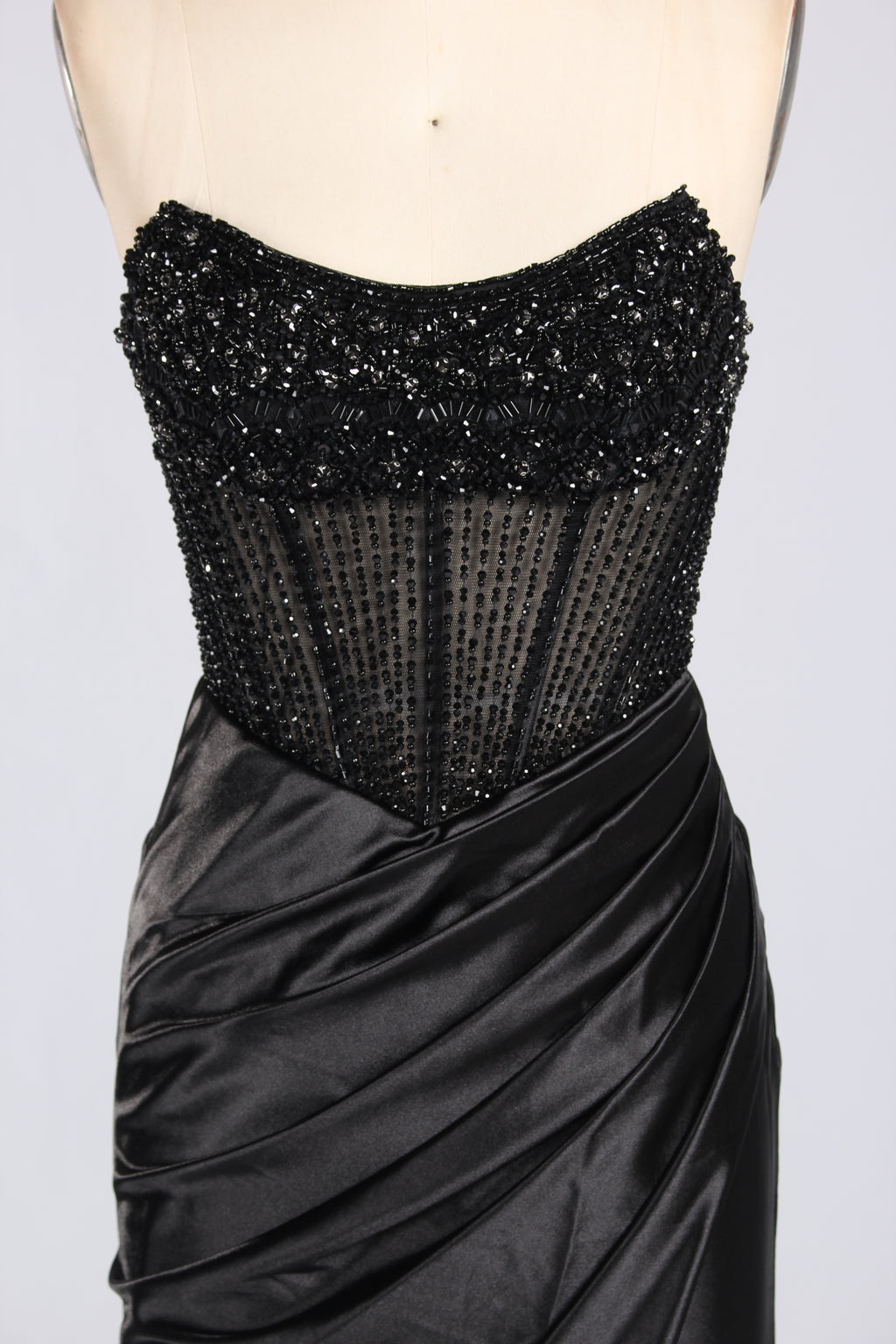 Wholesale Black Beaded Strapless Evening Gown 33292