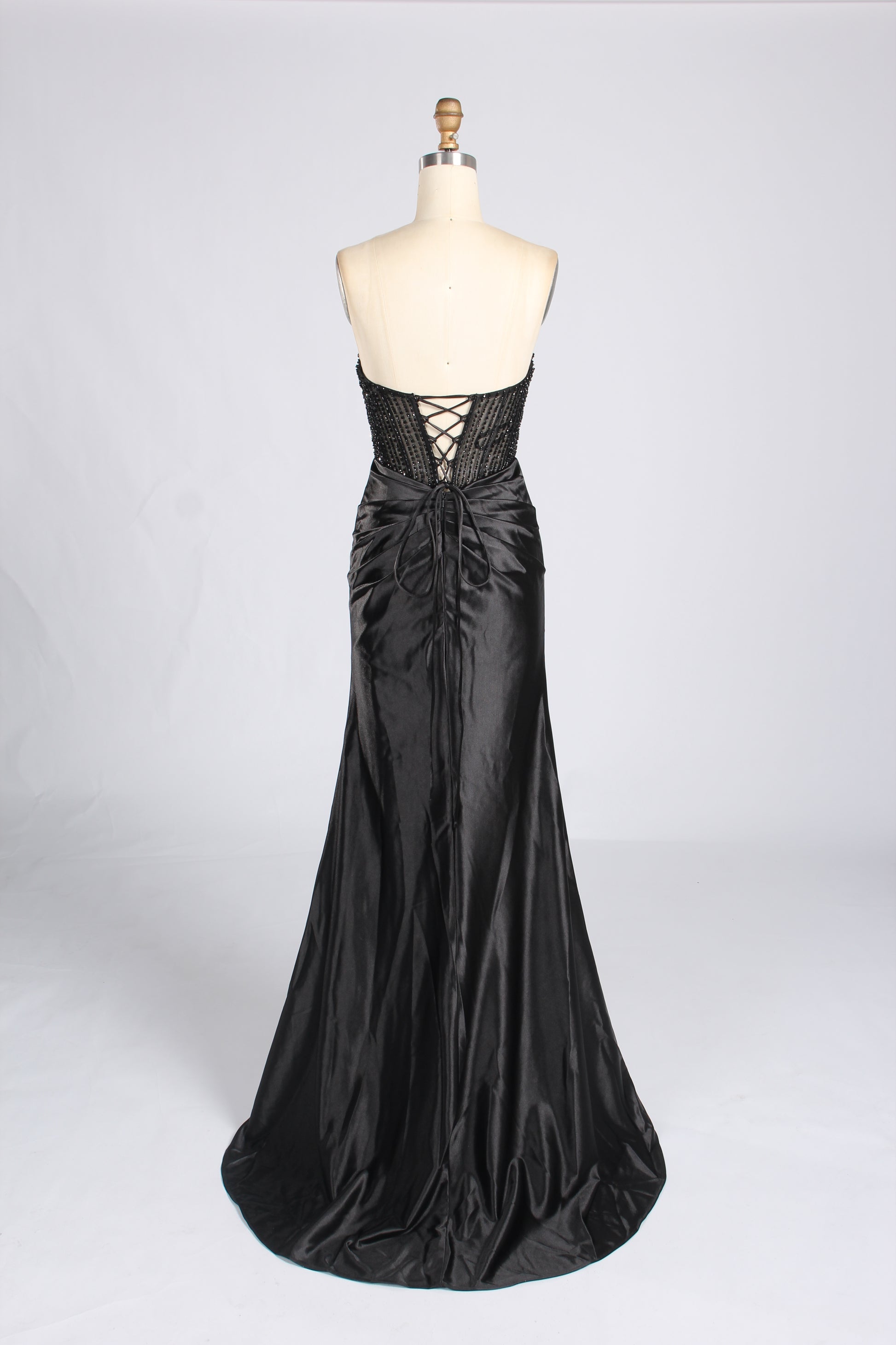 Wholesale Black Beaded Strapless Evening Gown 33292