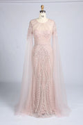 Pink Sequin Tulle Cape Mother of the Bride Dress MK169