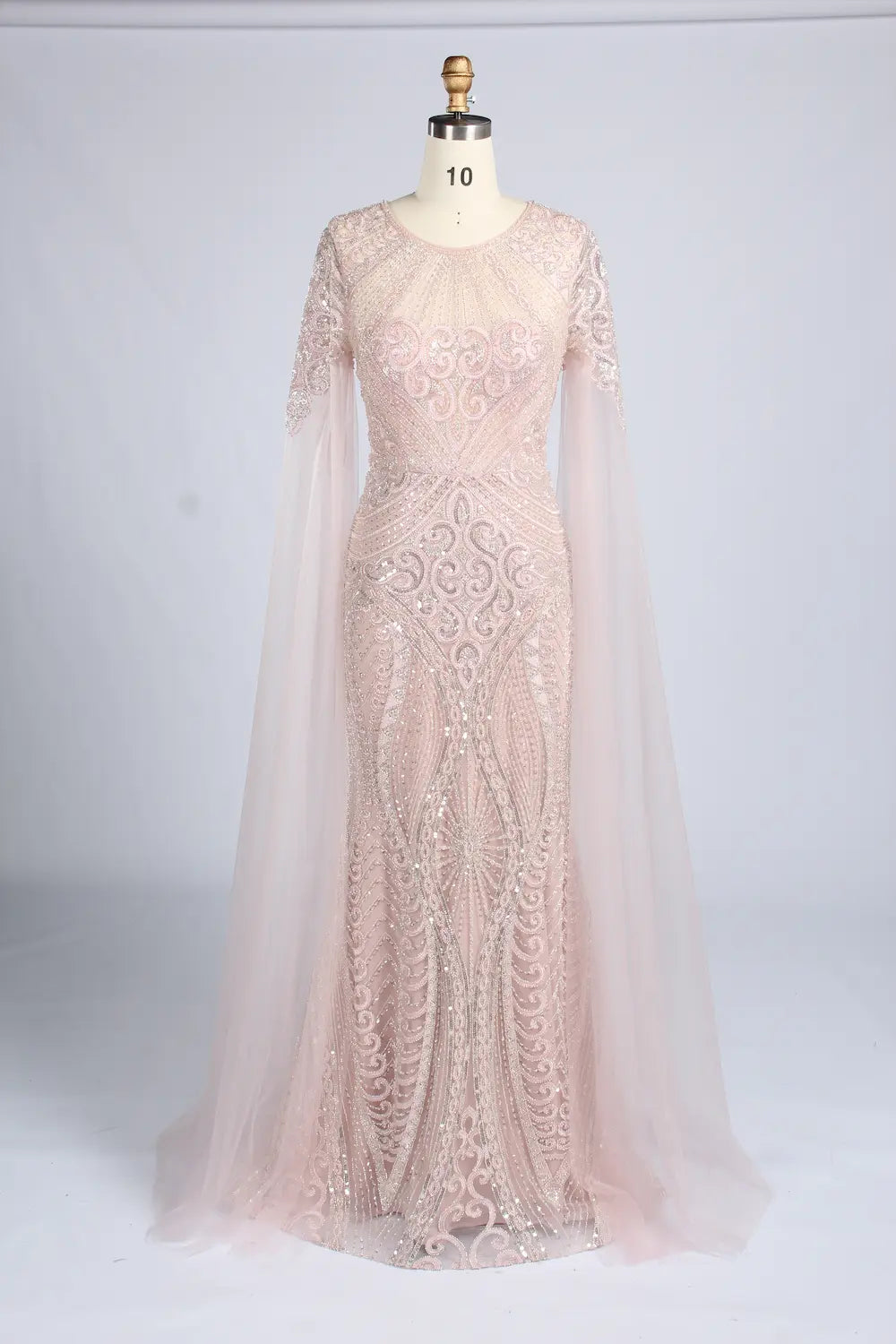 Pink Sequin Tulle Cape Mother of the Bride Dress MK169